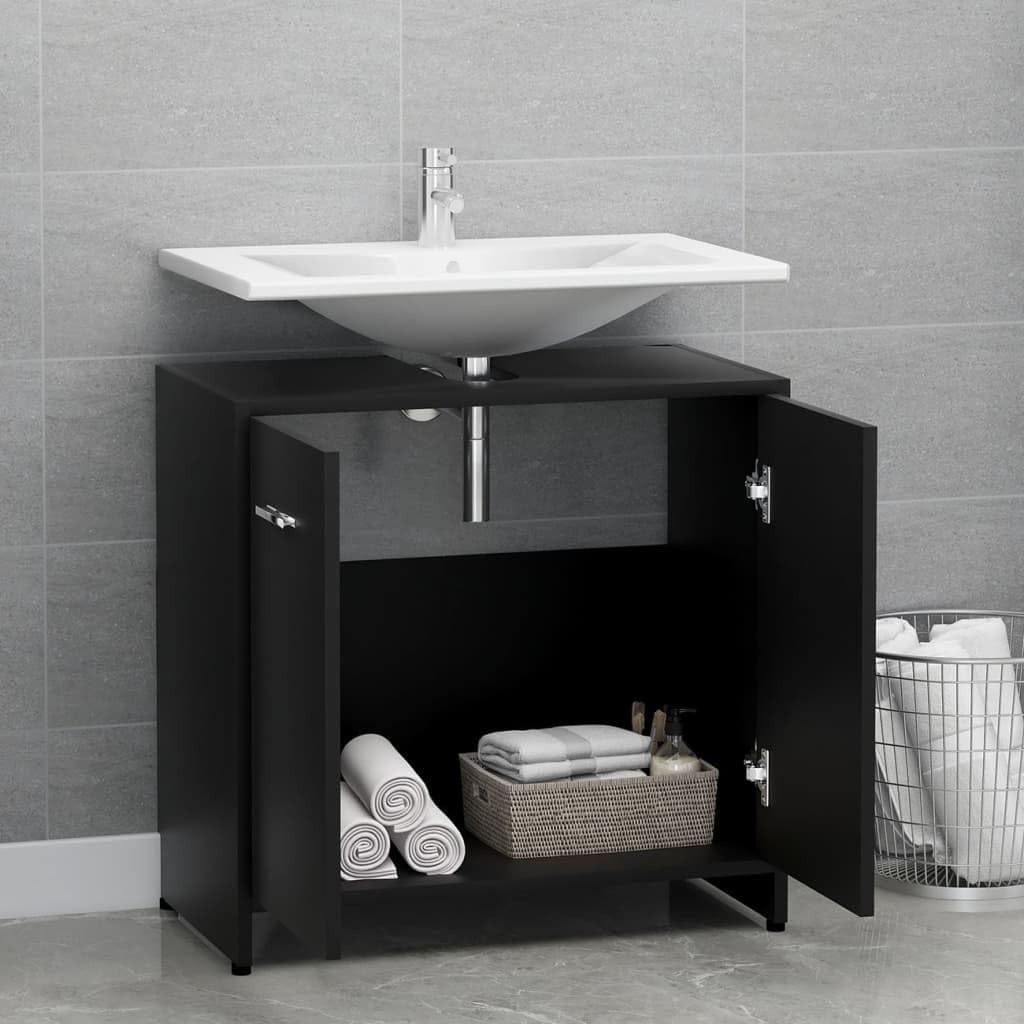 Modern Black Bathroom Storage Cabinet 2-Door Sleek Design 60x33x61cm