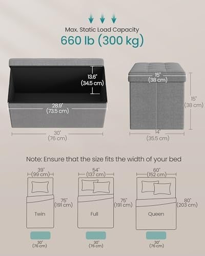 Light Grey Storage Ottoman Bench 76cm Folding Seat Footstool Bed End Stool