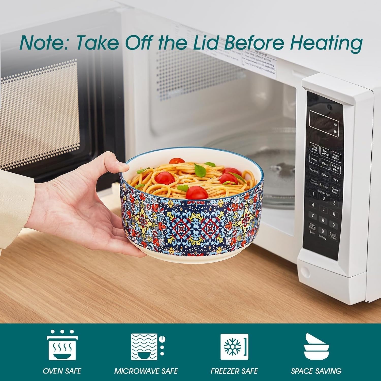 4 Ceramic Bowls with Lids 36oz Microwave & Dishwasher Safe