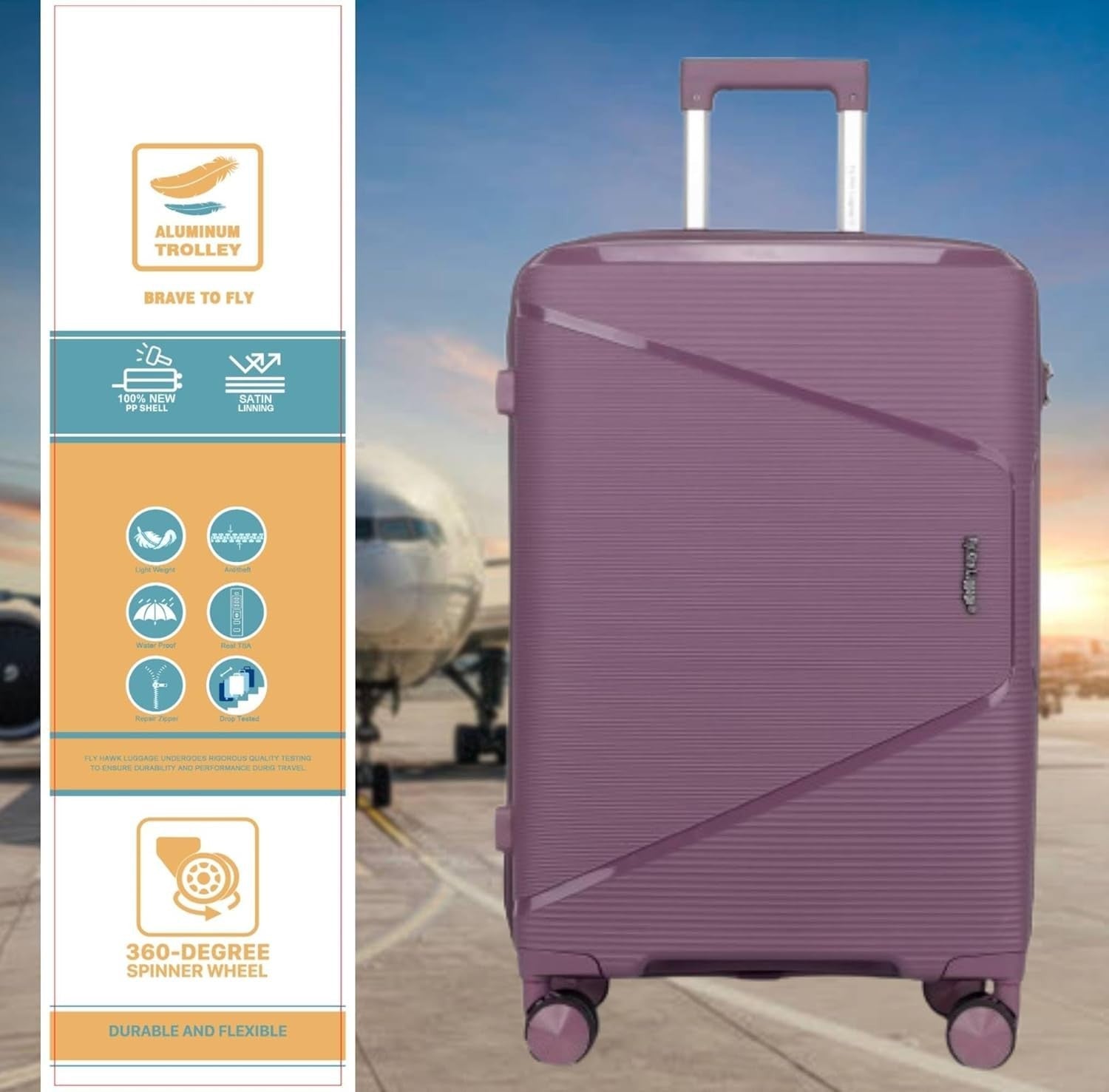3pc Polypropylene Suitcase Set 20 24 28 TSA Lock Spinner Wheels PP
