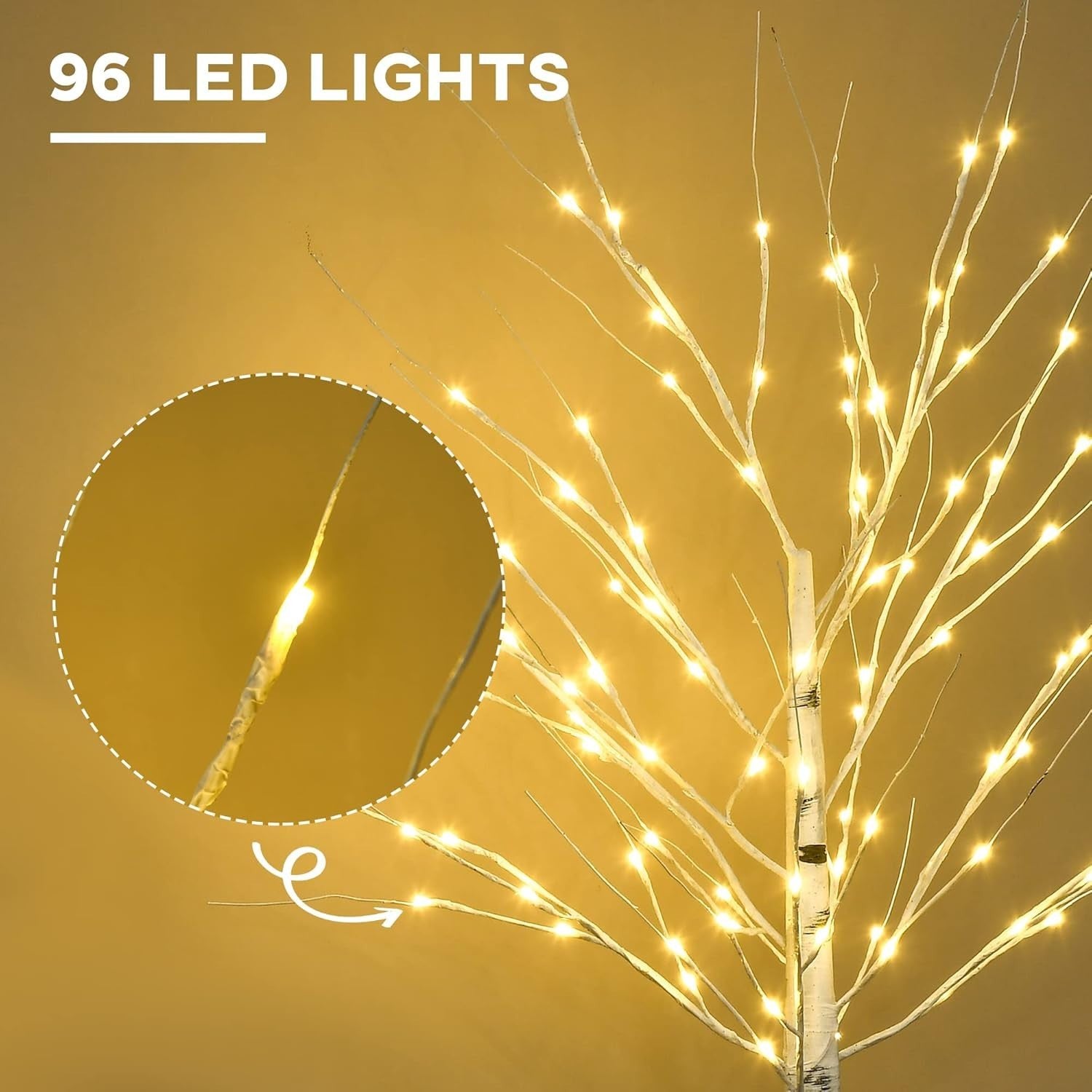 150cm Pre-Lit White Birch Tree Light Warm LED Indoor & Outdoor Home Garden Decor