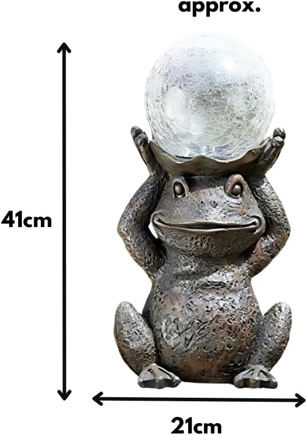 Solar Frog Garden Ornament with Colour Changing LED Globe Outdoor Statue 40cm