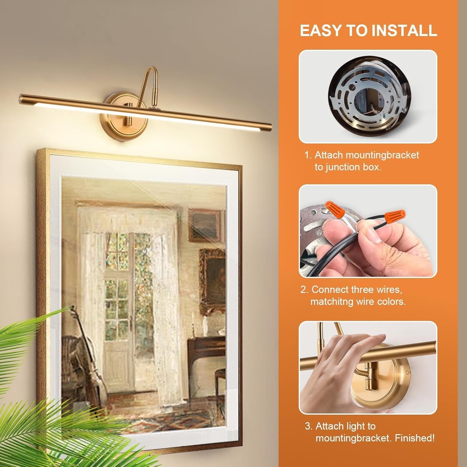 24.4" Brass LED Picture Light 14W Warm White Wall Lamp Swing Arm