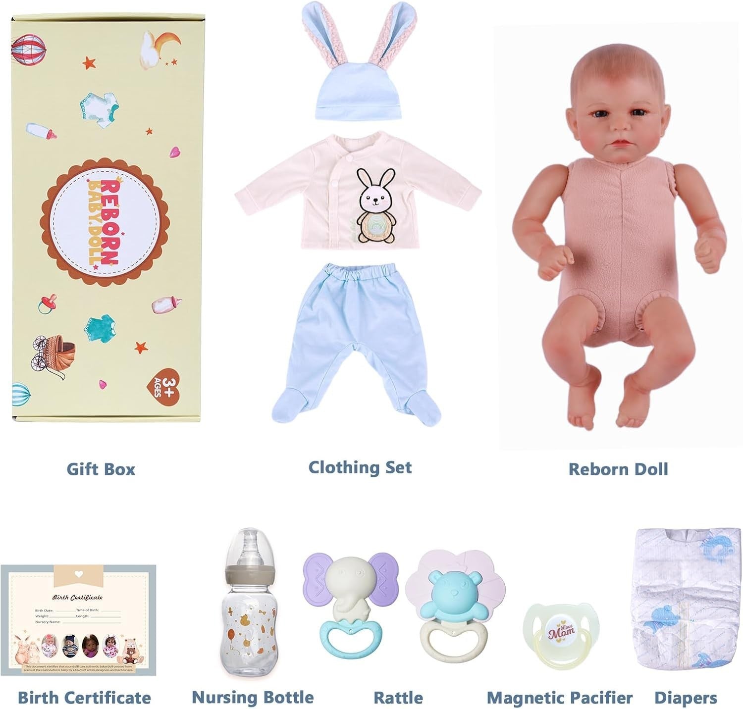 17in Lifelike Baby Boy Doll Soft Body Bunny Outfit Newborn Toy