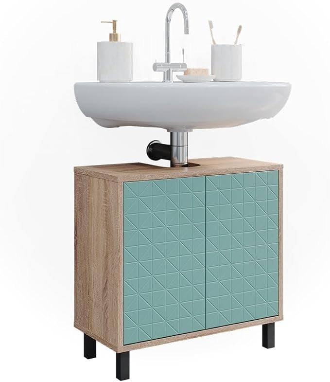 Mint Green Oak Sink Cabinet 56cm Bathroom Vanity Unit with Doors Modern Storage