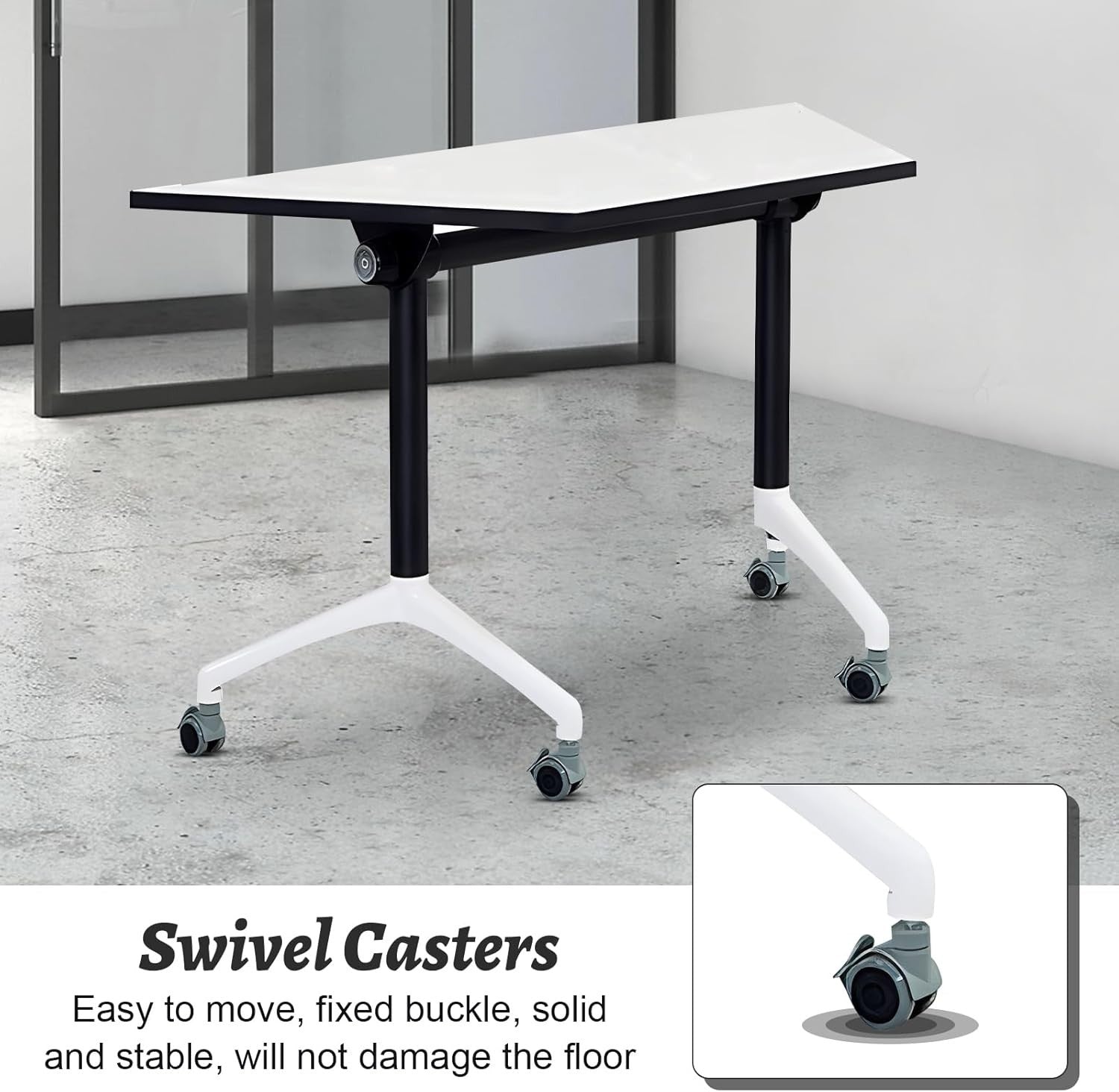 Flip-Top Folding Conference Table – Mobile Trapezoid Training Desk with Wheels