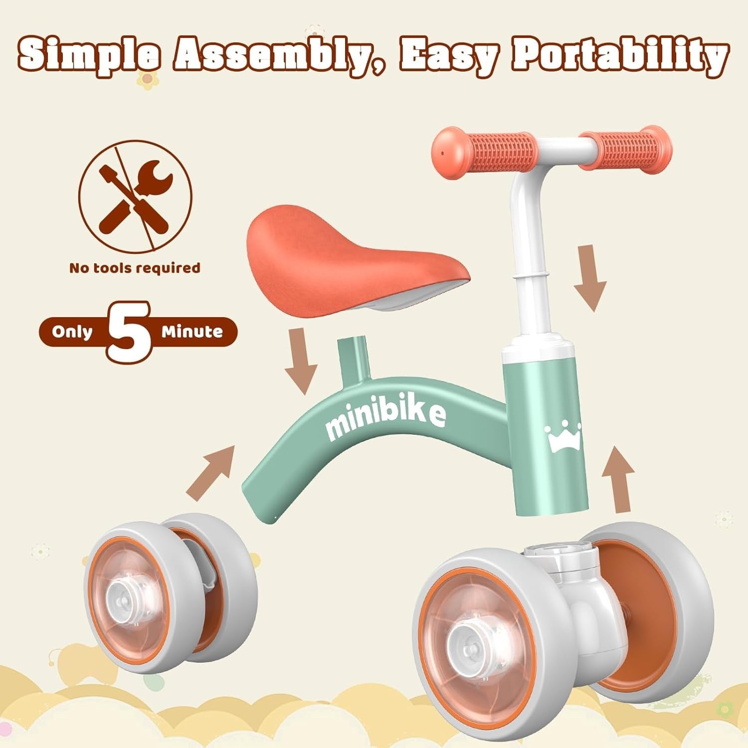 Baby Balance Bike LED Light Wheels Ride On Toy Boys Age 1-3 Years