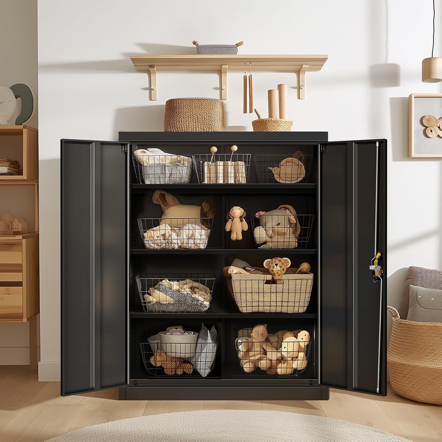 Heavy Duty Lockable Metal Storage Cabinet 4 Tier Adjustable Shelves
