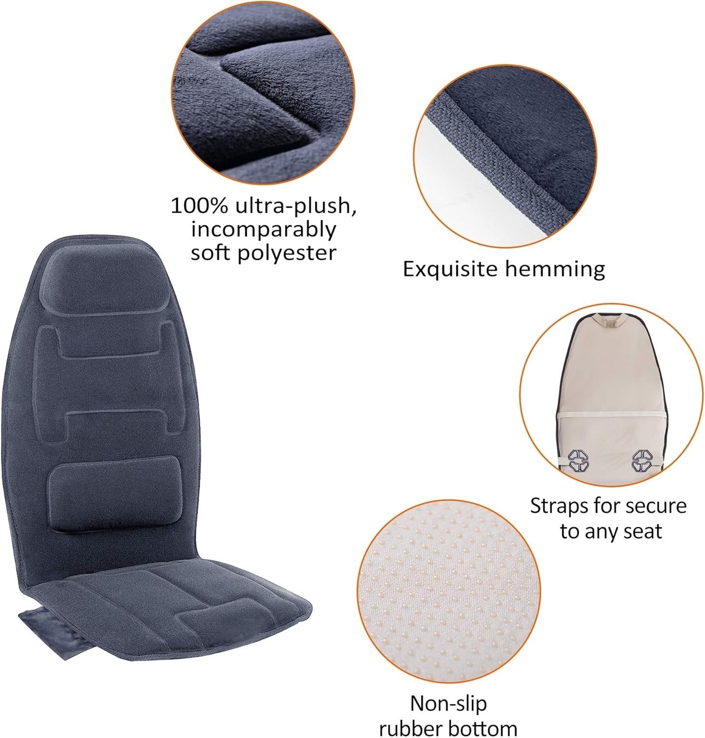 Vibration Back Massager Seat Pad with Heat 10 Motors Memory Foam Support Blue