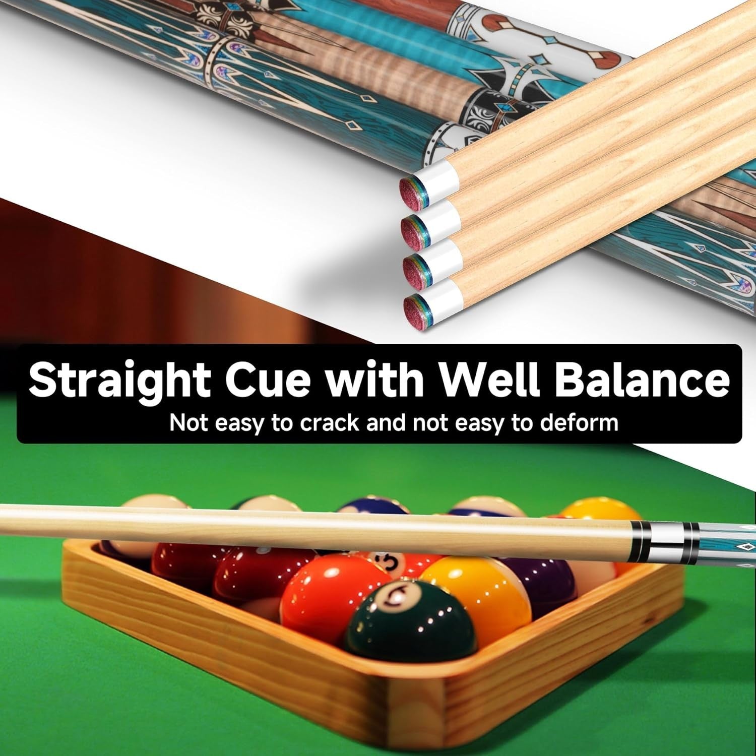 57" Pro Pool Cue Set Low Deviation 13mm Maple 2-Piece 18-21oz