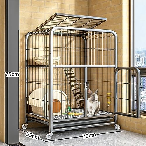 Rabbit Hutch Indoor Outdoor Cage With Wheels 2 Tier Deep Bunny Home