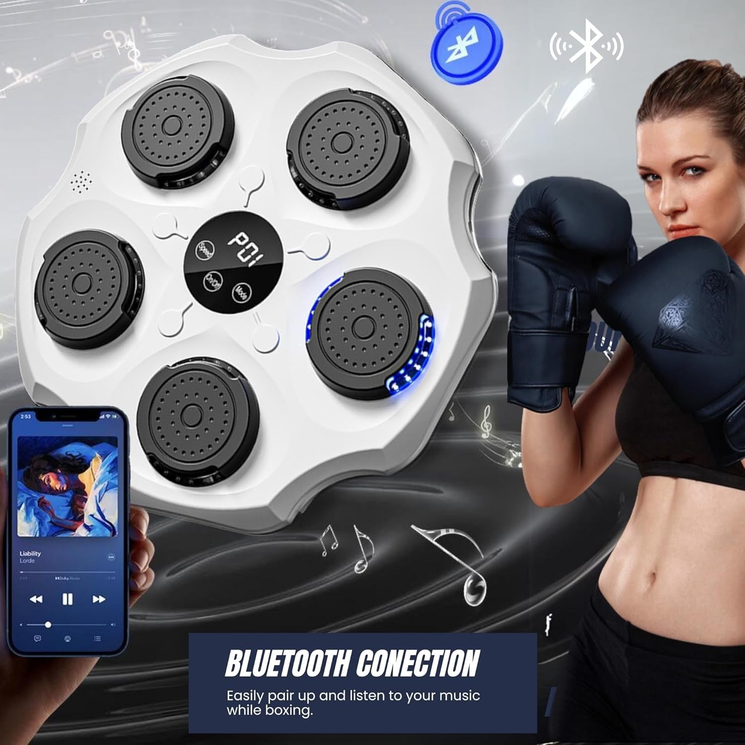 Music Boxing Machine Wall Mounted Bluetooth LED Punch Trainer Home