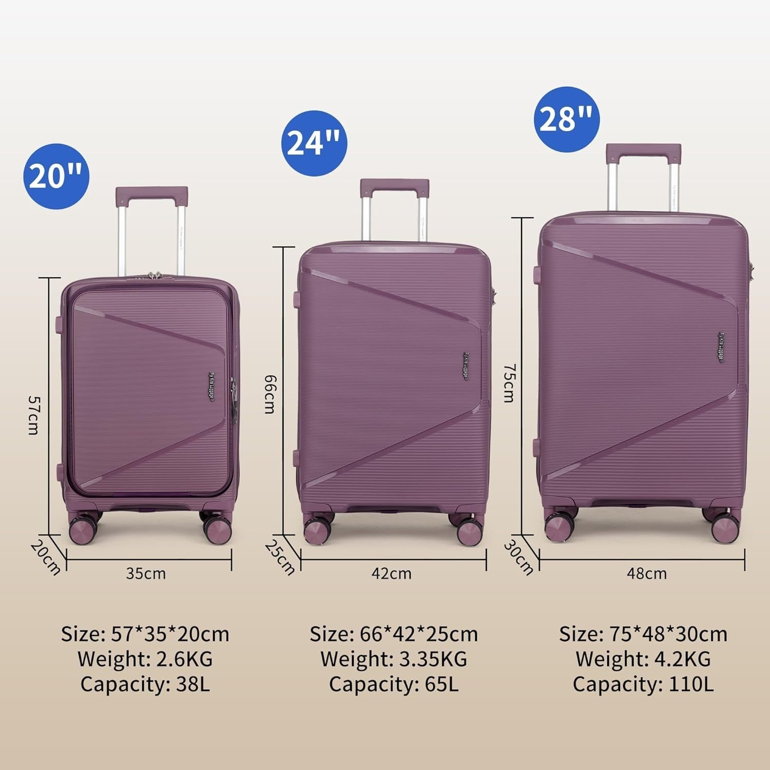 24in Medium Suitcase PP Hard Shell TSA 3 Digit Lock Spinner Wheels