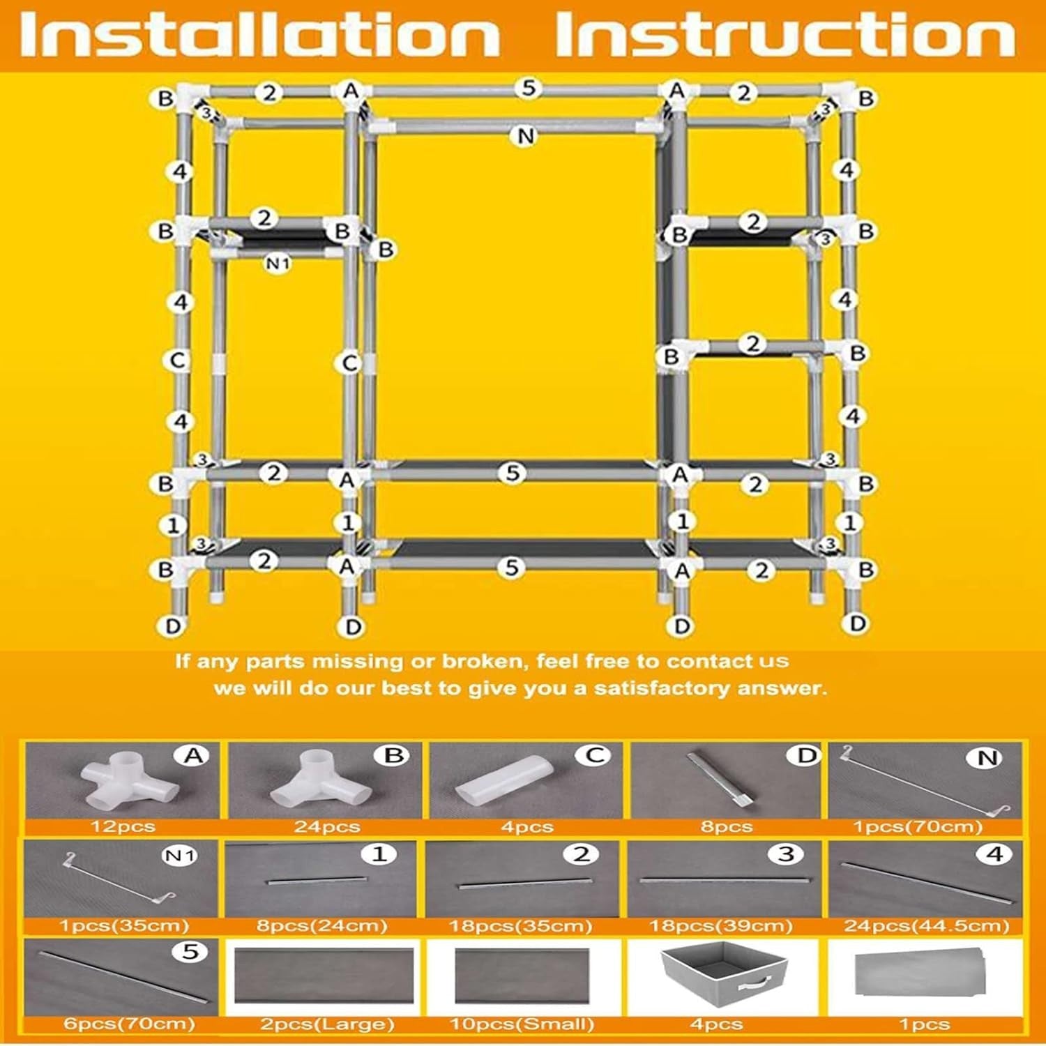 Canvas Wardrobe Storage with Drawers, Hanging Rail & Shelves – Durable, Space