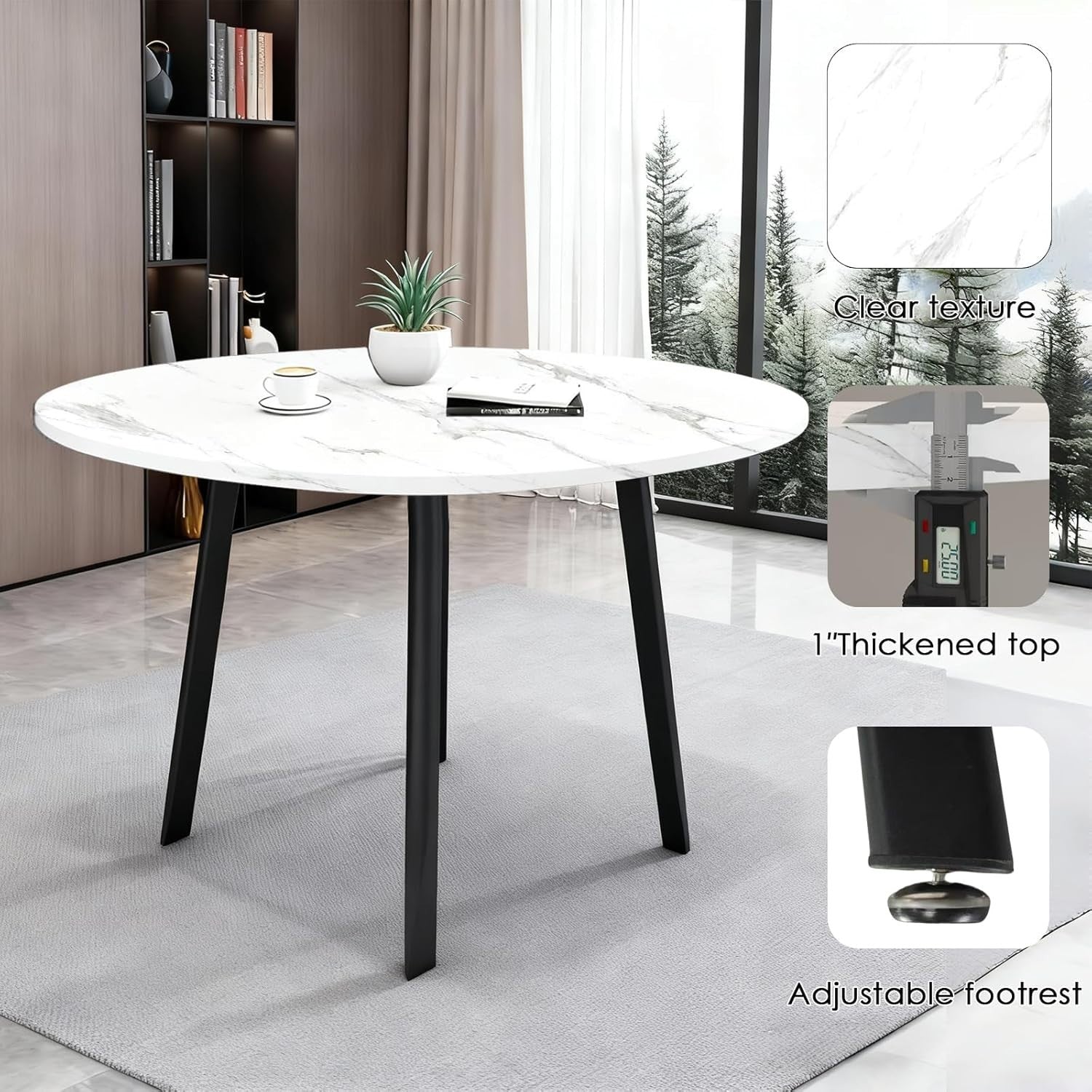 Modern White 35.4" Dining Table Set w/ 4 Chairs – Space-Saving Faux Marble