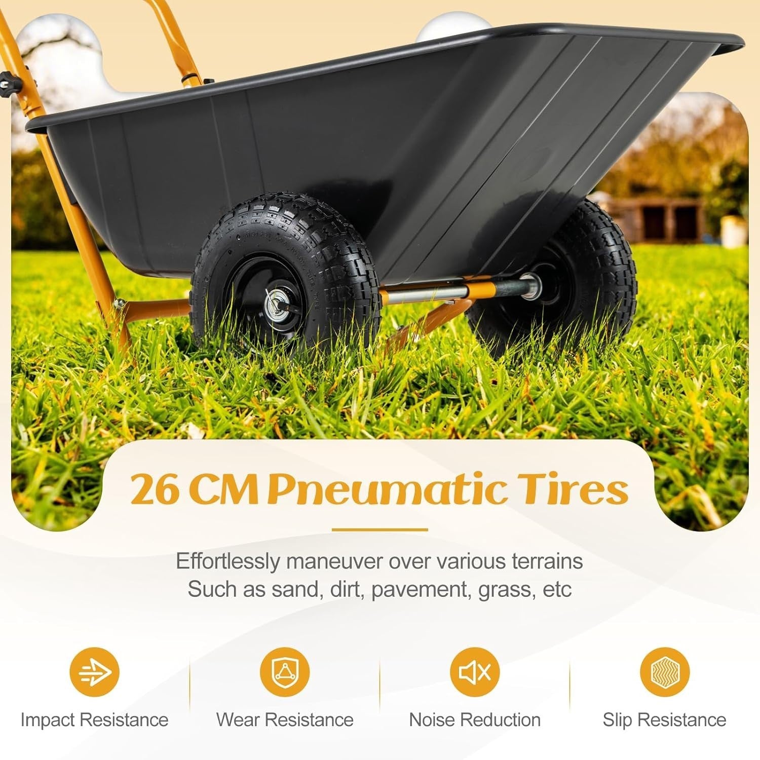 80L 2-Wheel Garden Wheelbarrow Black – Foldable Handle w/ Pneumatic Tyres 100kg