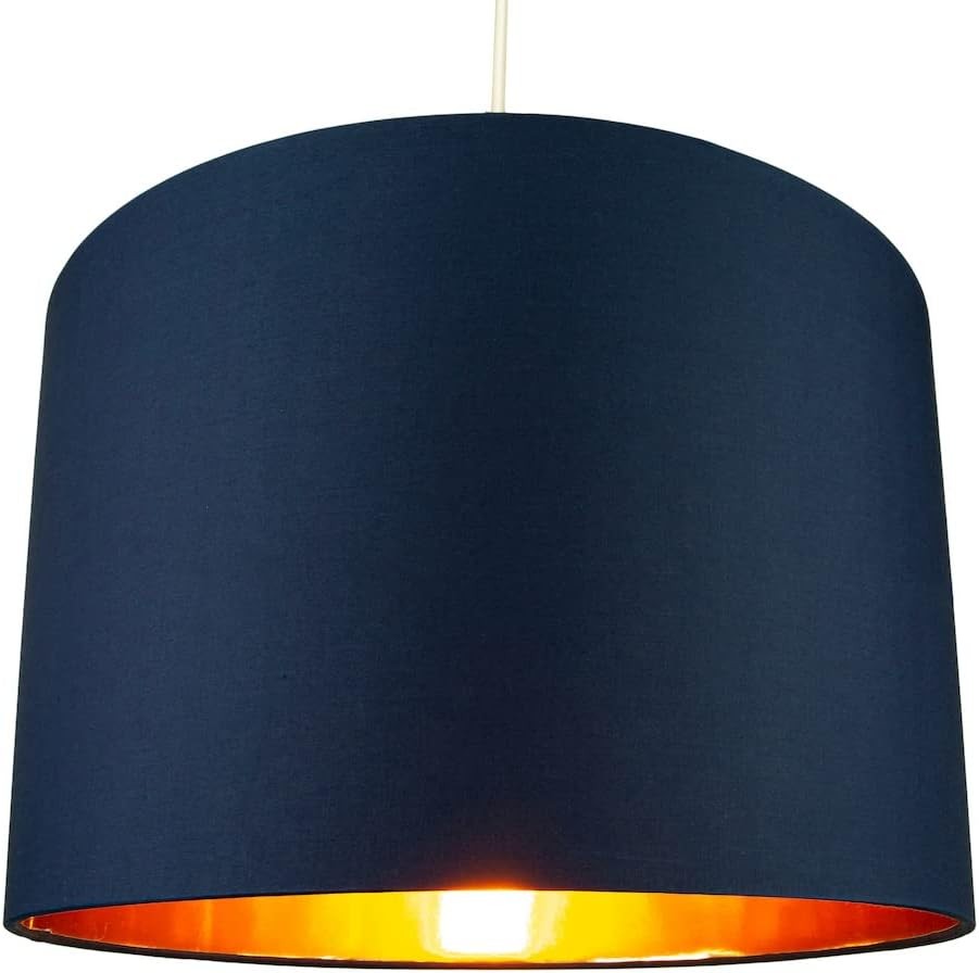 Midnight Blue Drum Lamp Shade 16” Copper Inner Modern Floor Pendant