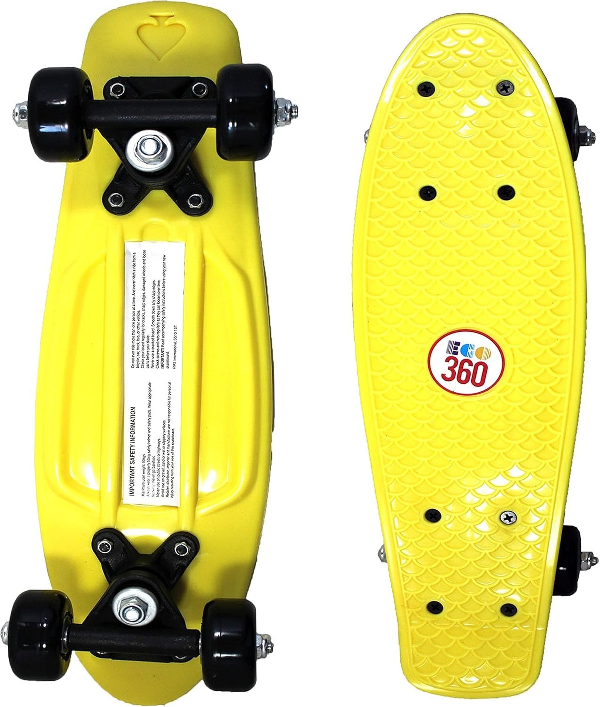 16in Kids Mini Cruiser Skateboard Beginner Plastic Deck Yellow Ride Toy