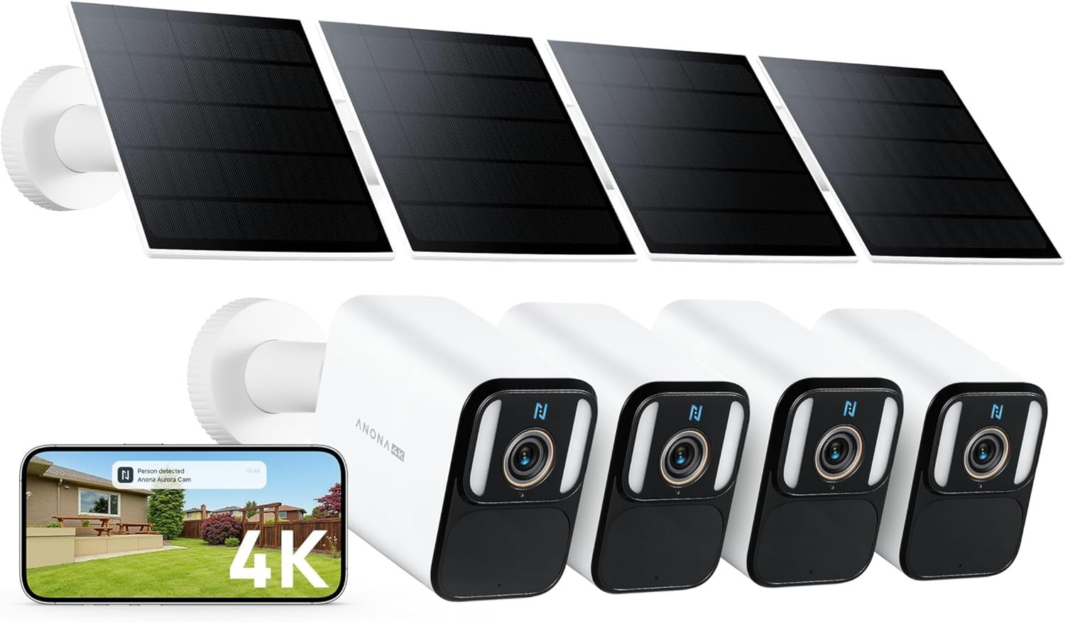 4 Pack 4K Solar Security Cameras 8MP Color Night Vision No Fees