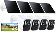 4 Pack 4K Solar Security Cameras 8MP Color Night Vision No Fees