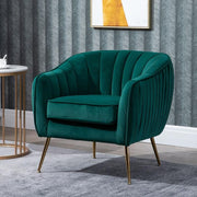 Emerald Green Velvet Accent Chair – Gold Legs, Shell Tub Armchair, Comfy Seat