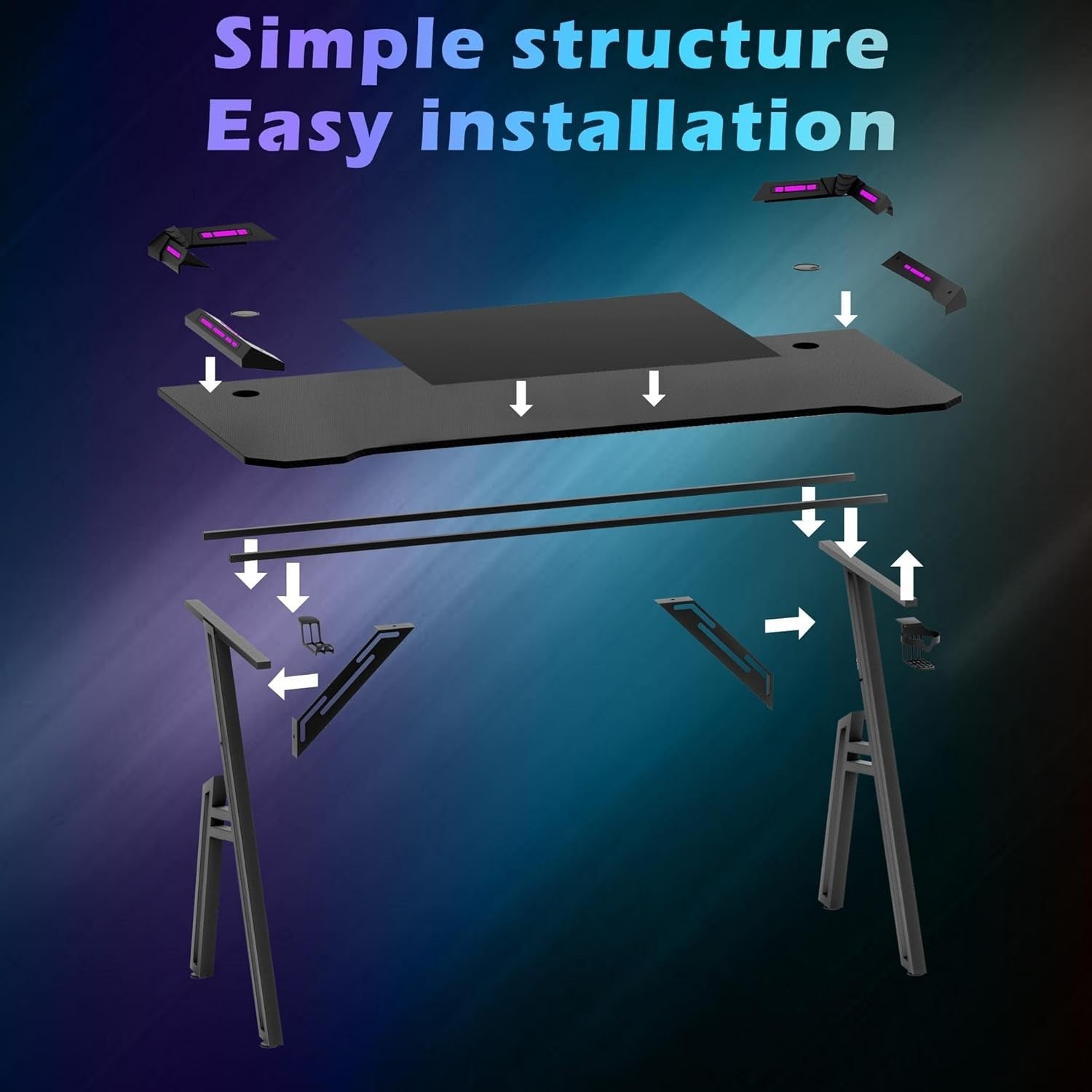A-Frame Gaming Desk 140cm with RGB LED Lights & Steel Frame Black