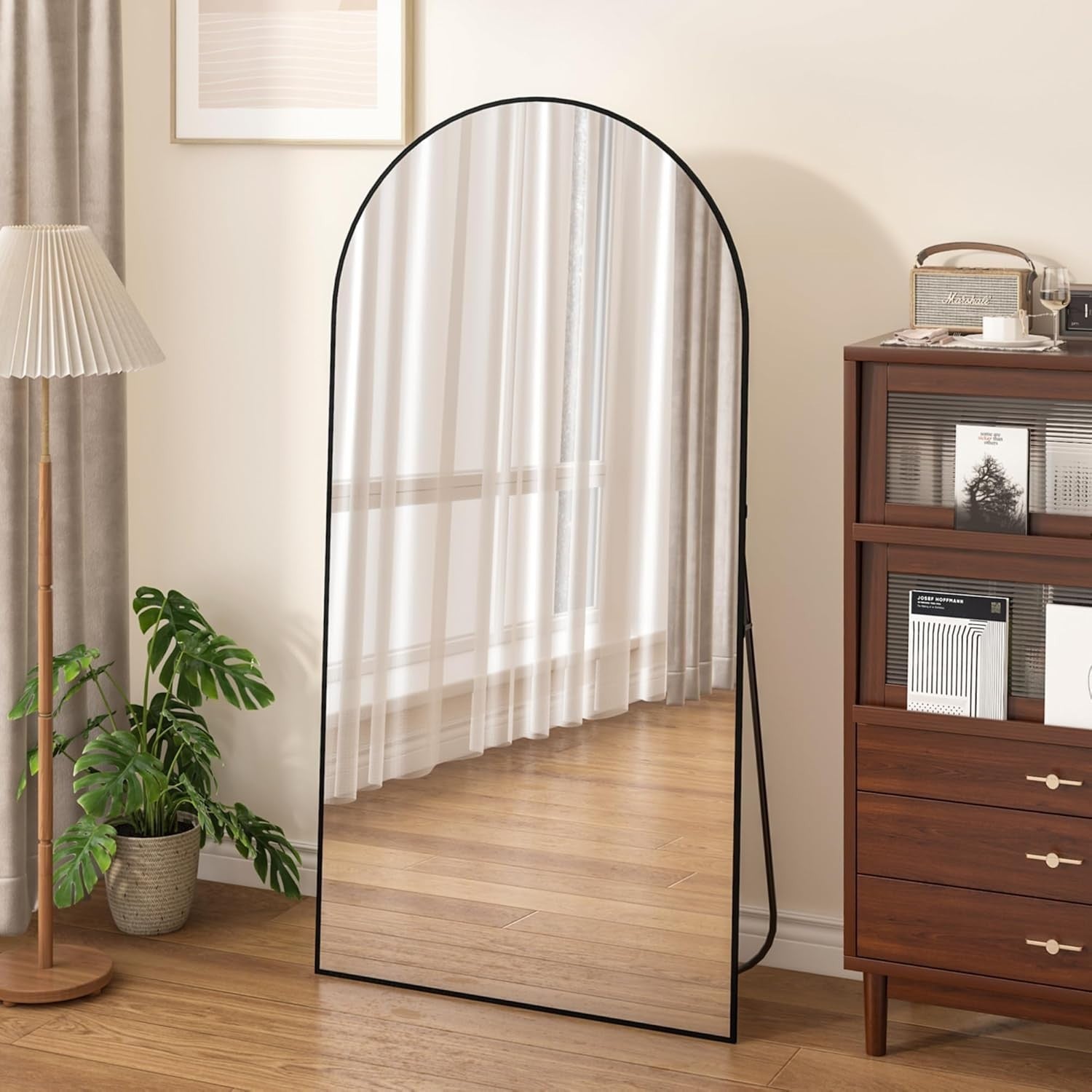 Oversized Arched Full Length Mirror 198x96cm Black Frame Floor Wall Lean