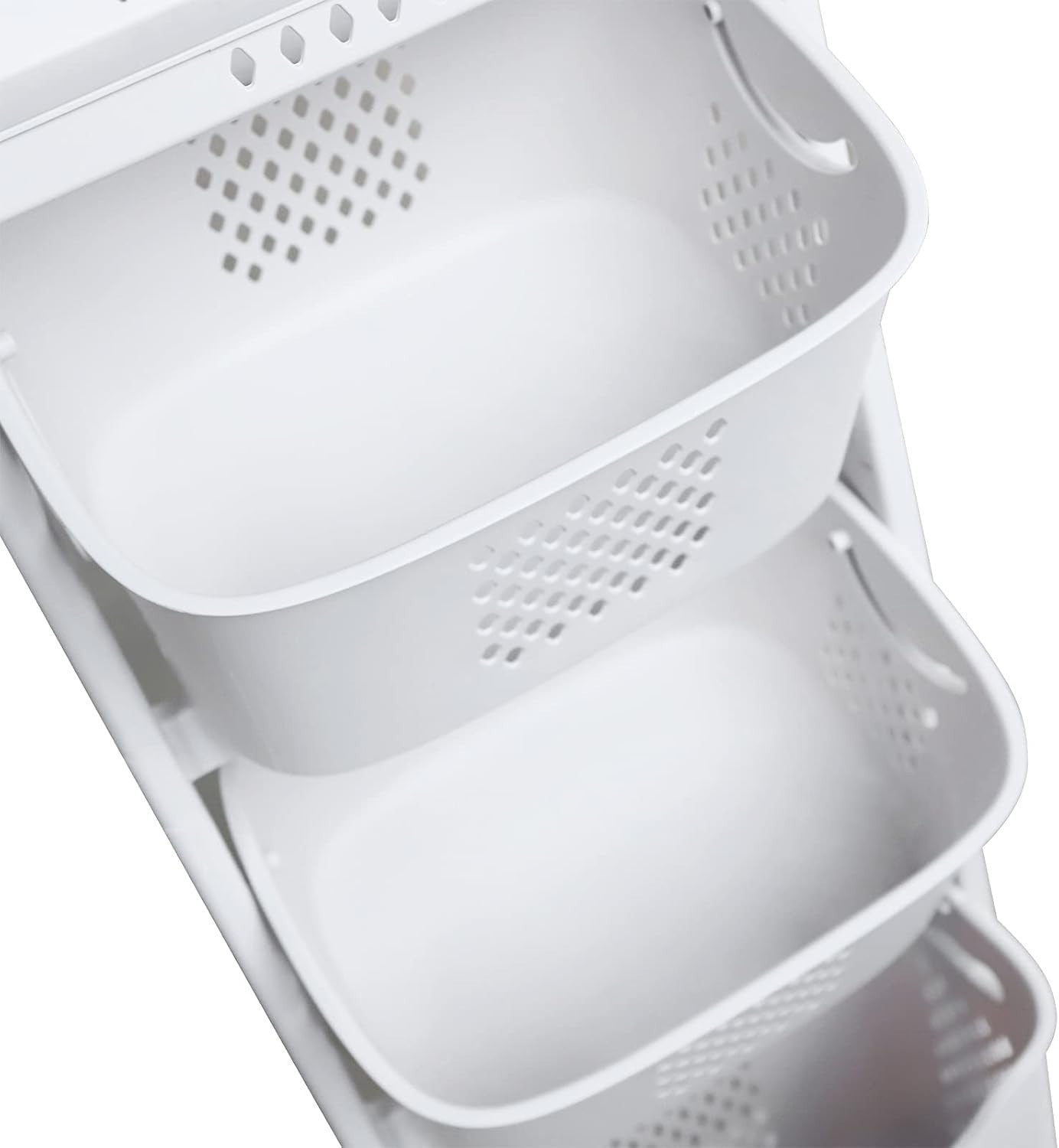 4 Tier Rolling Laundry Basket Cart Clothes Storage Hamper White Wheels