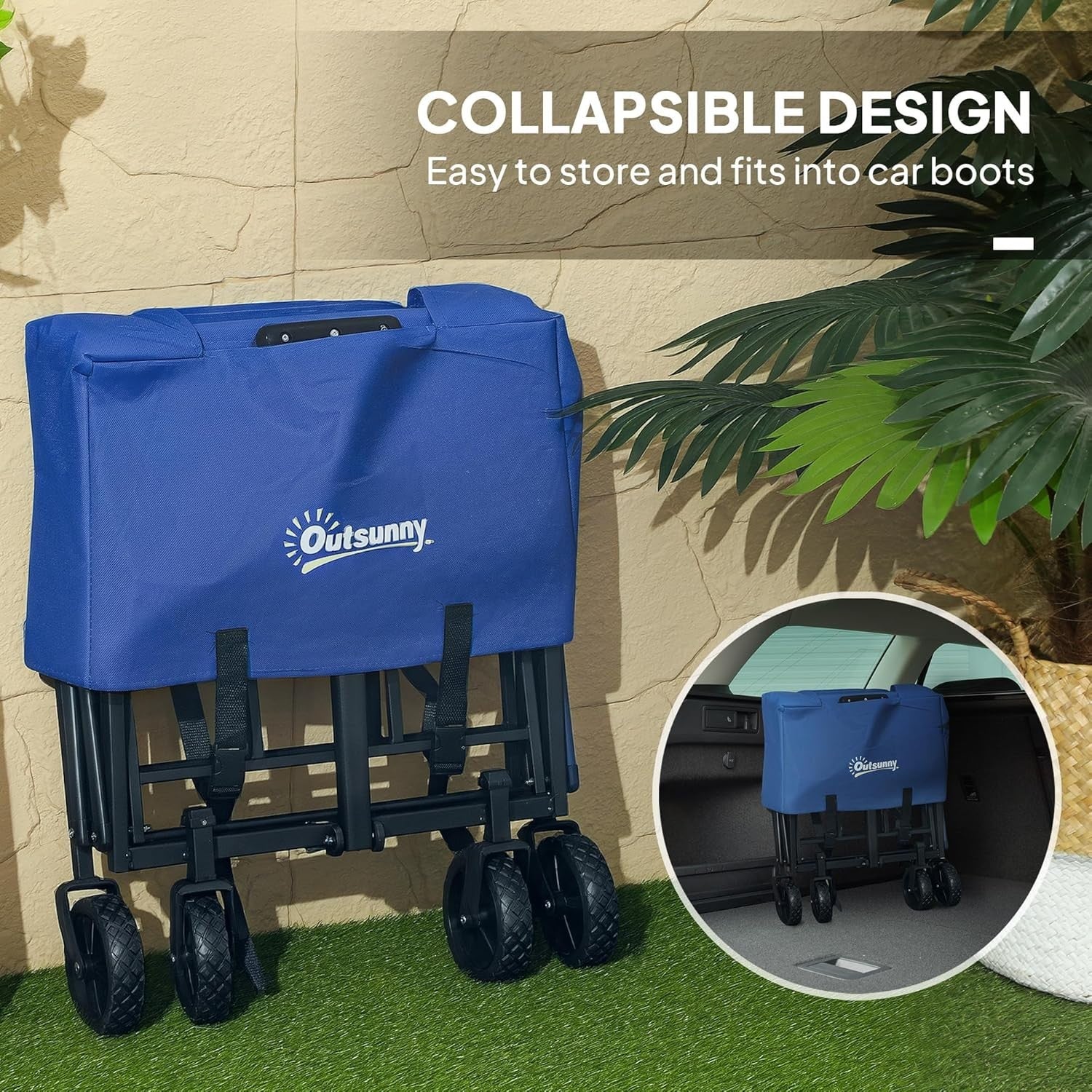Black Folding Utility Wagon 68kg Multi-Terrain Garden Camping Shopping Trolley