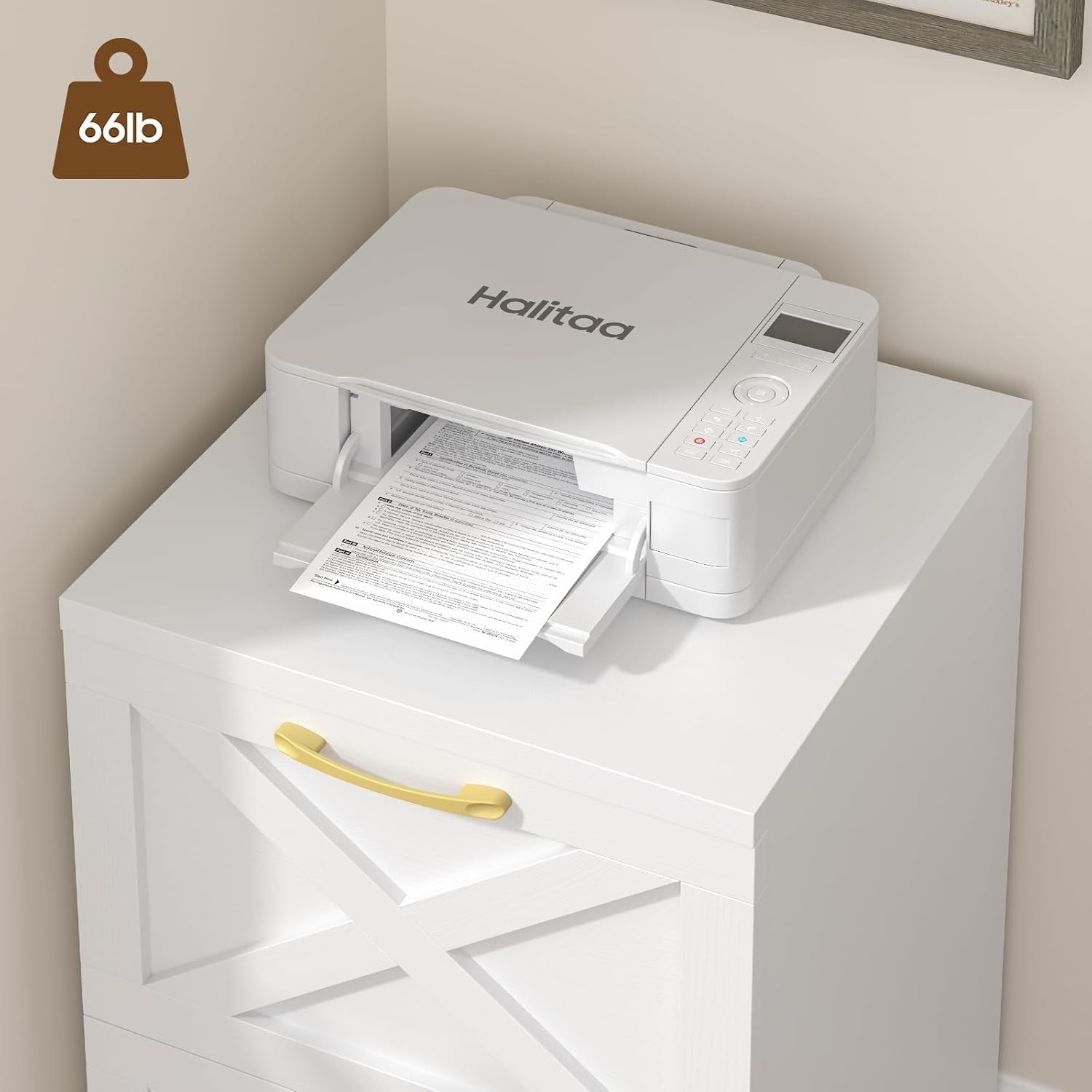 Farmhouse Rolling File Cabinet 2 Drawer A4 Letter Under Desk White