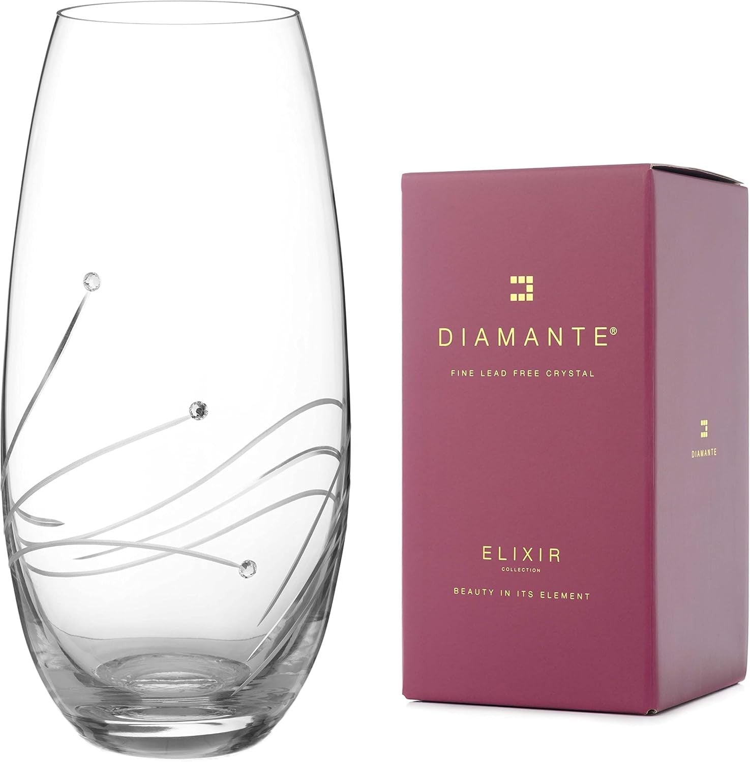 Crystal Barrel Glass Vase 25cm Hand Cut Gift Box Luxury Flower Decor