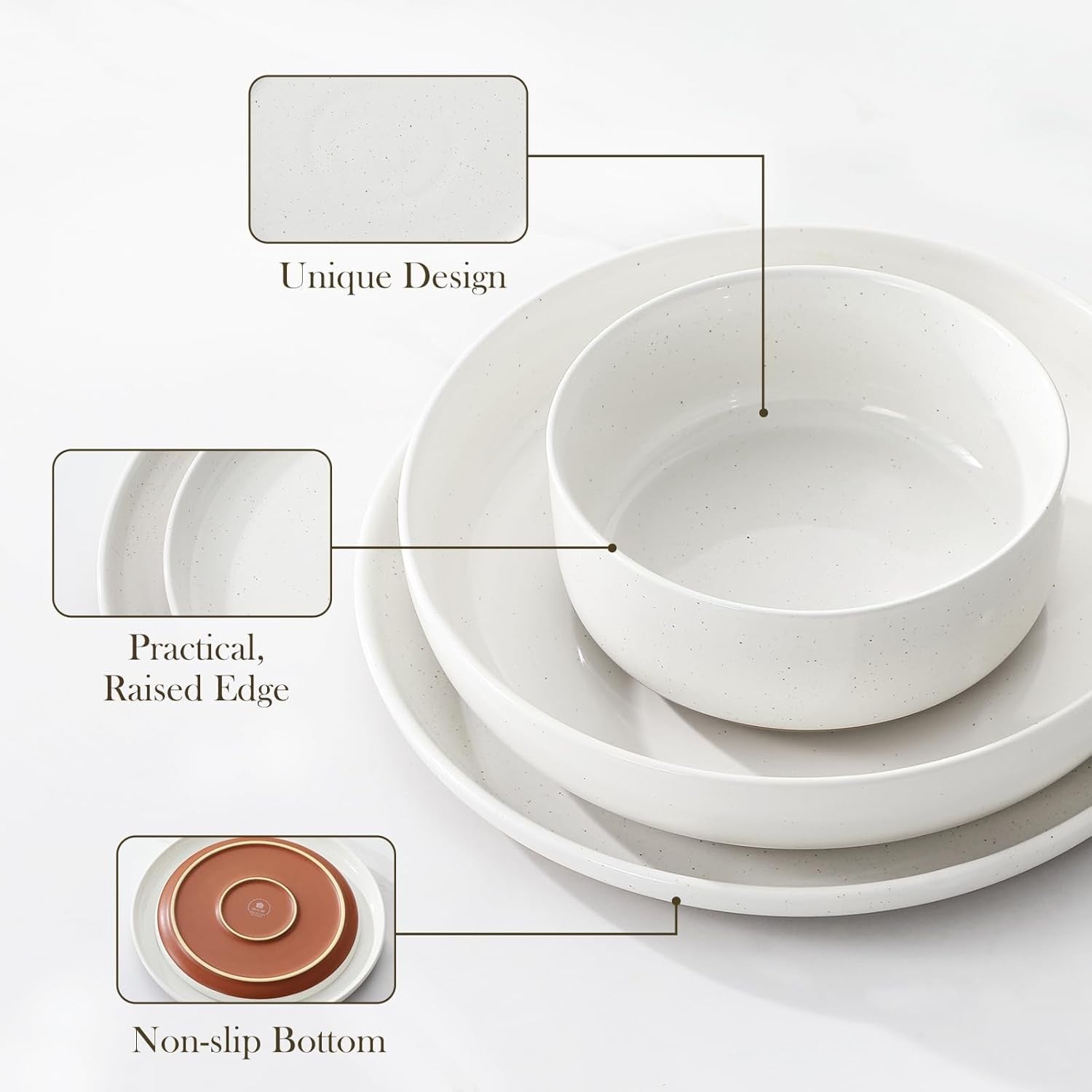 24 Piece Dinner Set Plates Bowls for 6 Stoneware Microwave Dishwasher Safe