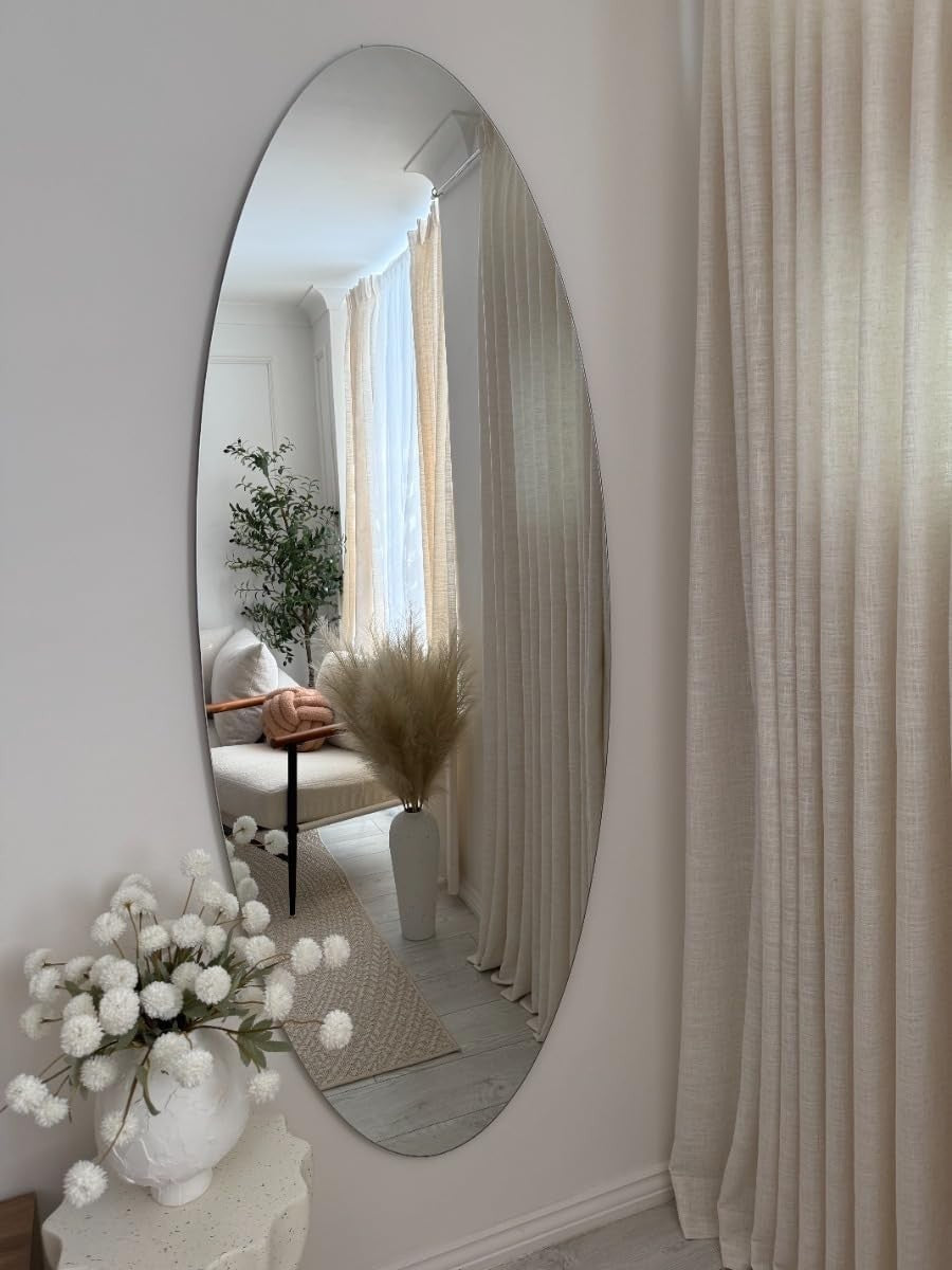 XL Frameless Oval Wall Mirror 180x70cm Modern Tall Full-Length Glass