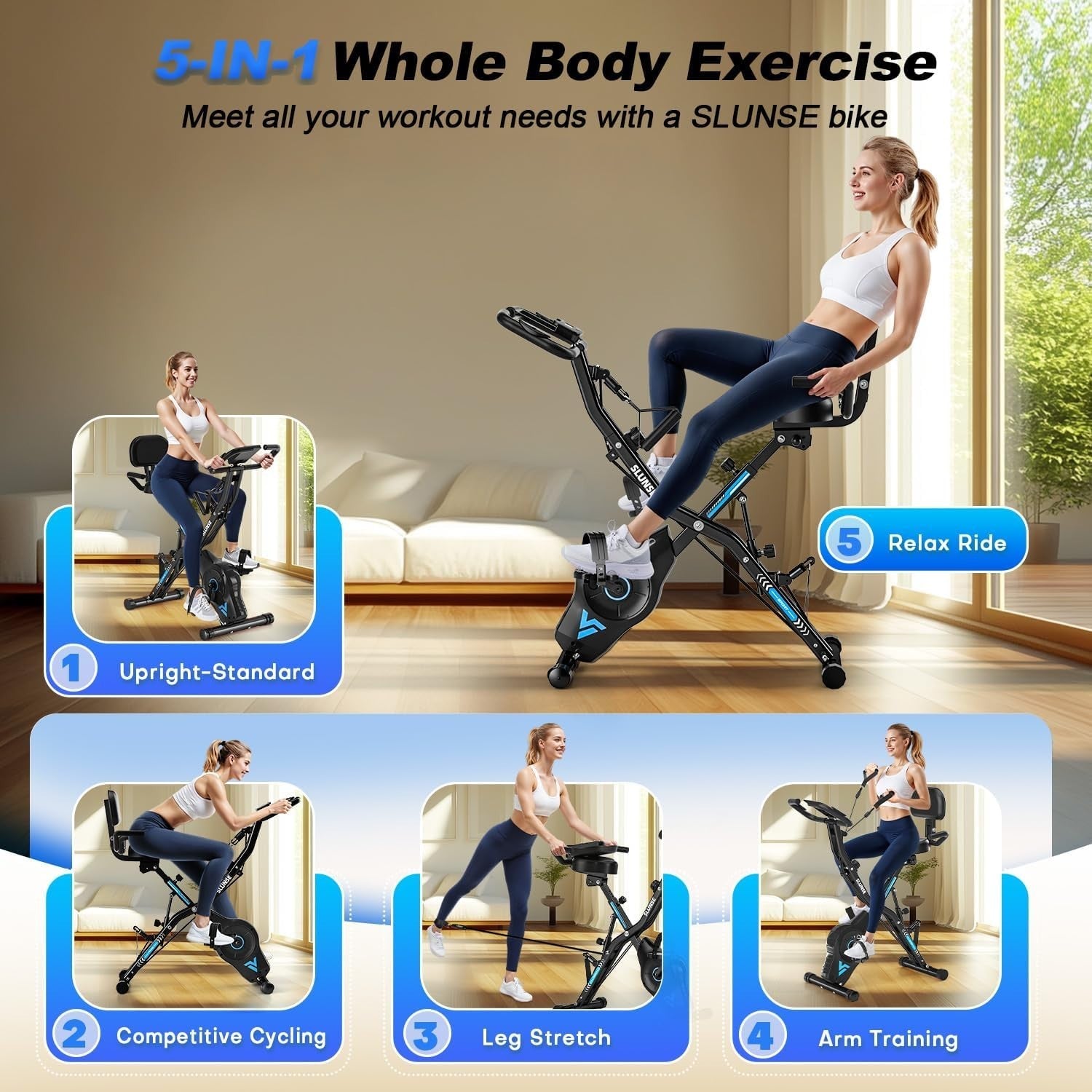 5-in-1 Folding Magnetic Exercise Bike w/ 16 Levels, LCD Monitor & 350lb Capacity