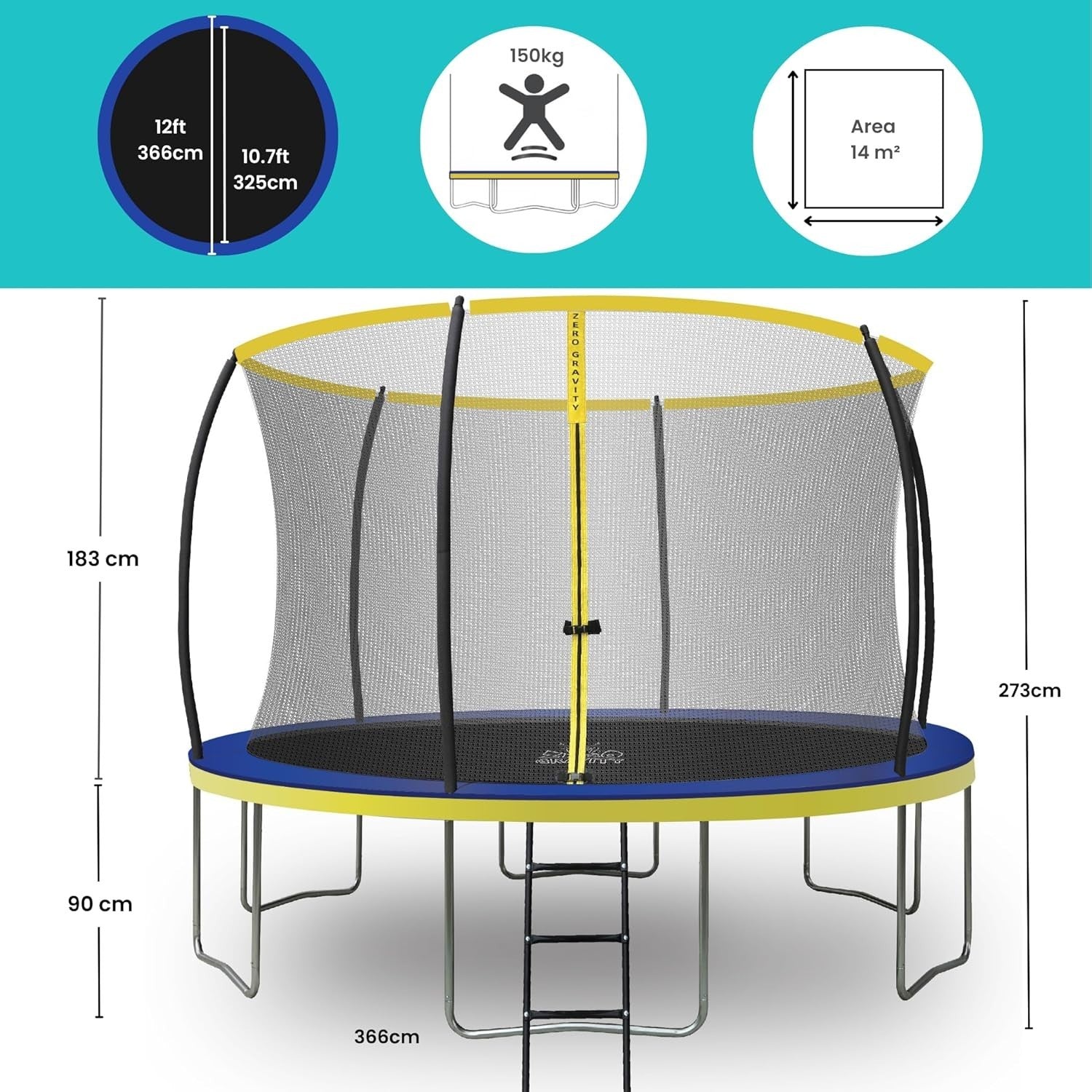 12FT Round Outdoor Trampoline w Safety Enclosure Ladder PVC Padding