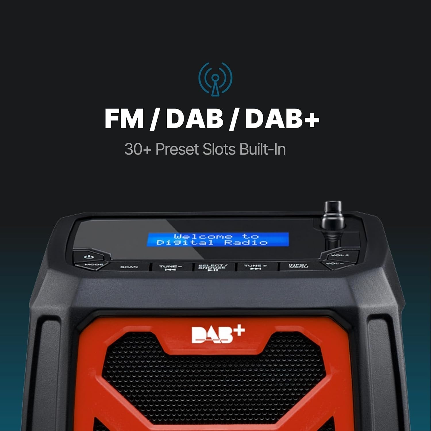 Rugged DAB+ FM Site Radio Bluetooth 6000mAh USB Rechargeable Red