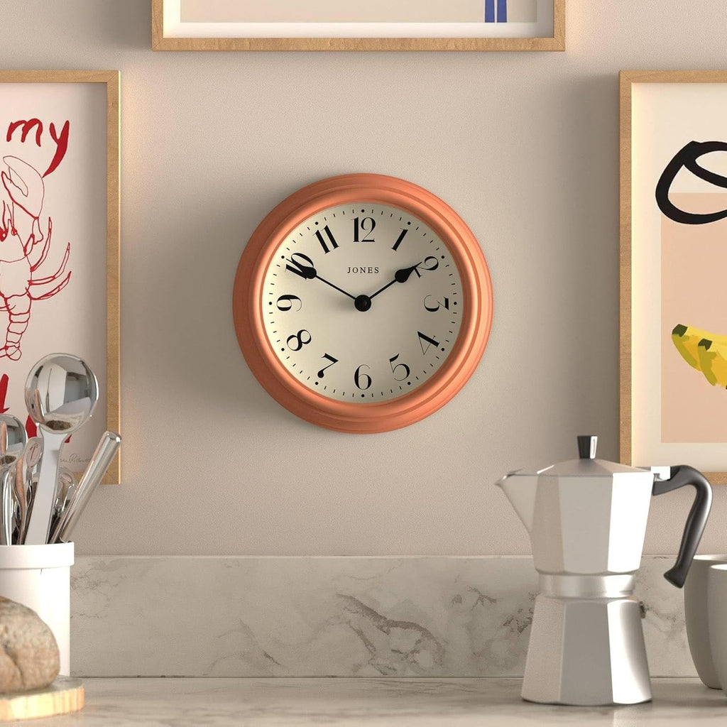 23cm Orange Wall Clock Modern Retro Design | Quiet Quartz | Kitchen Bedroom