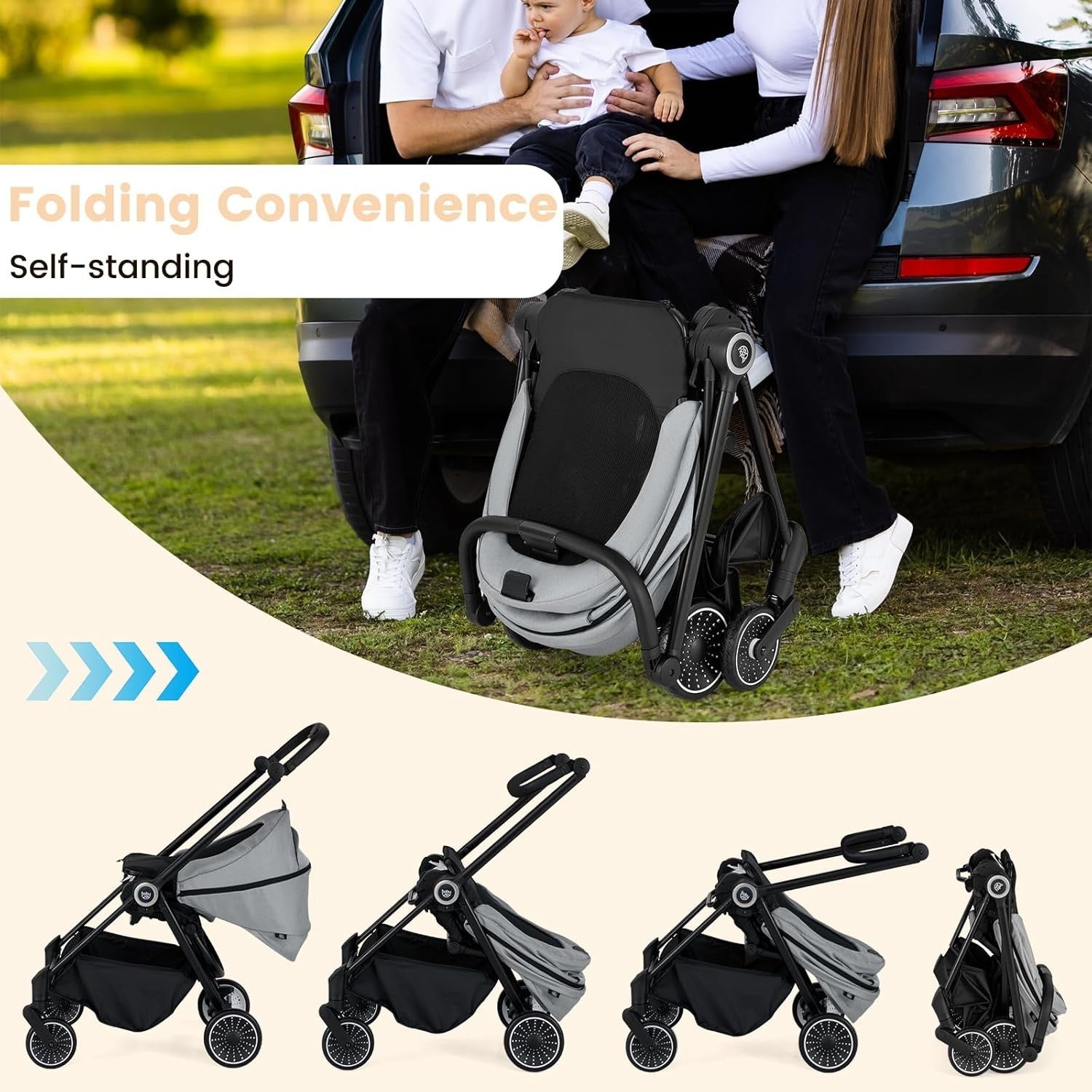 Compact Baby Pram Pushchair Reversible Seat Reclining Foldable Grey