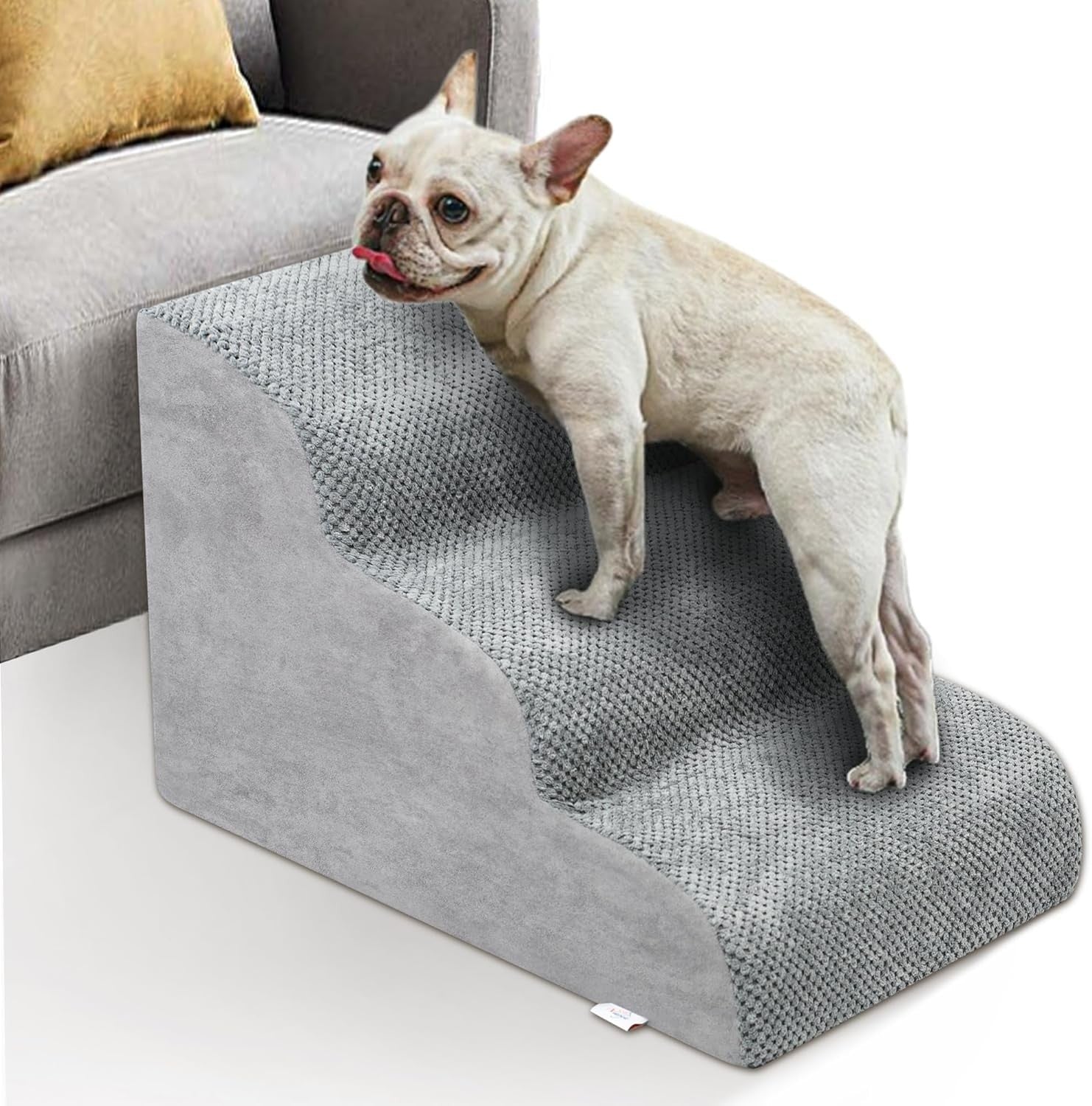 Dog Stairs 3 Step Extra Wide Foam Pet Ramp Non Slip Grey