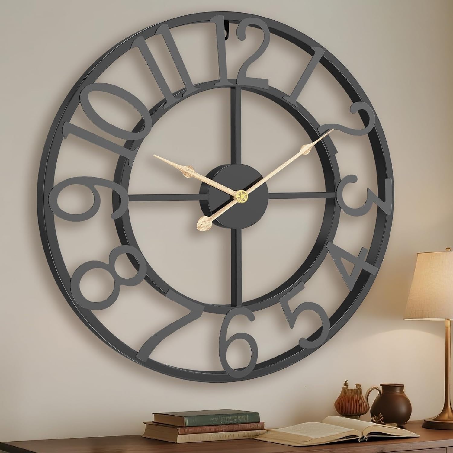 Extra Large 75cm Black Skeleton Wall Clock | Silent Industrial Home Decor