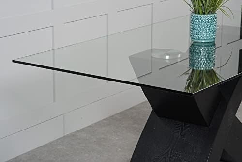 Modern Black Glass Dining Table 160x90cm Rectangular X-Shaped Base for 6