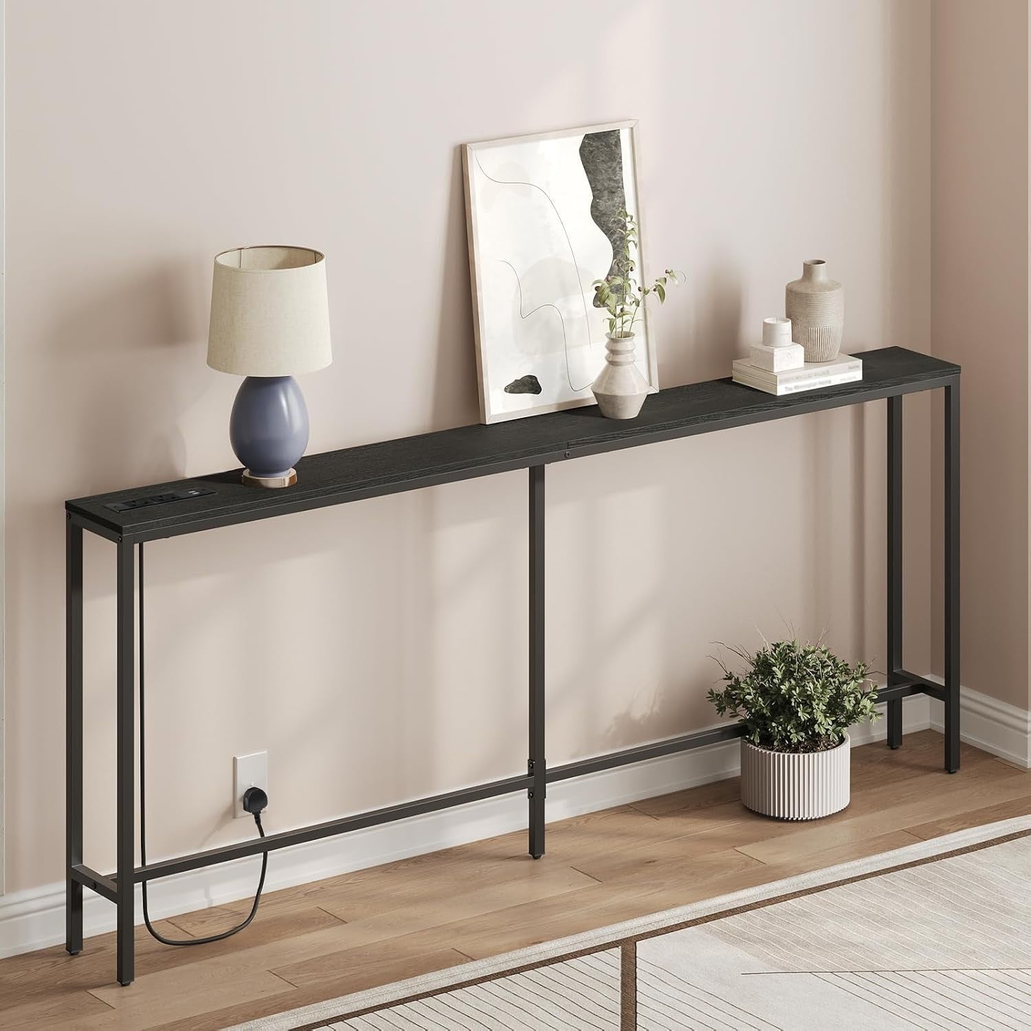 200cm Narrow Console Table with USB & Power Outlets for Hallway Sofa