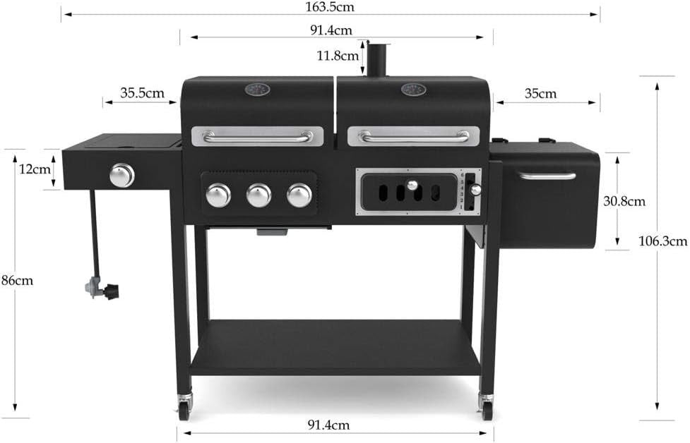 Dual Fuel Gas & Charcoal BBQ Grill with Side Burner & Thermometer – 4 Burner