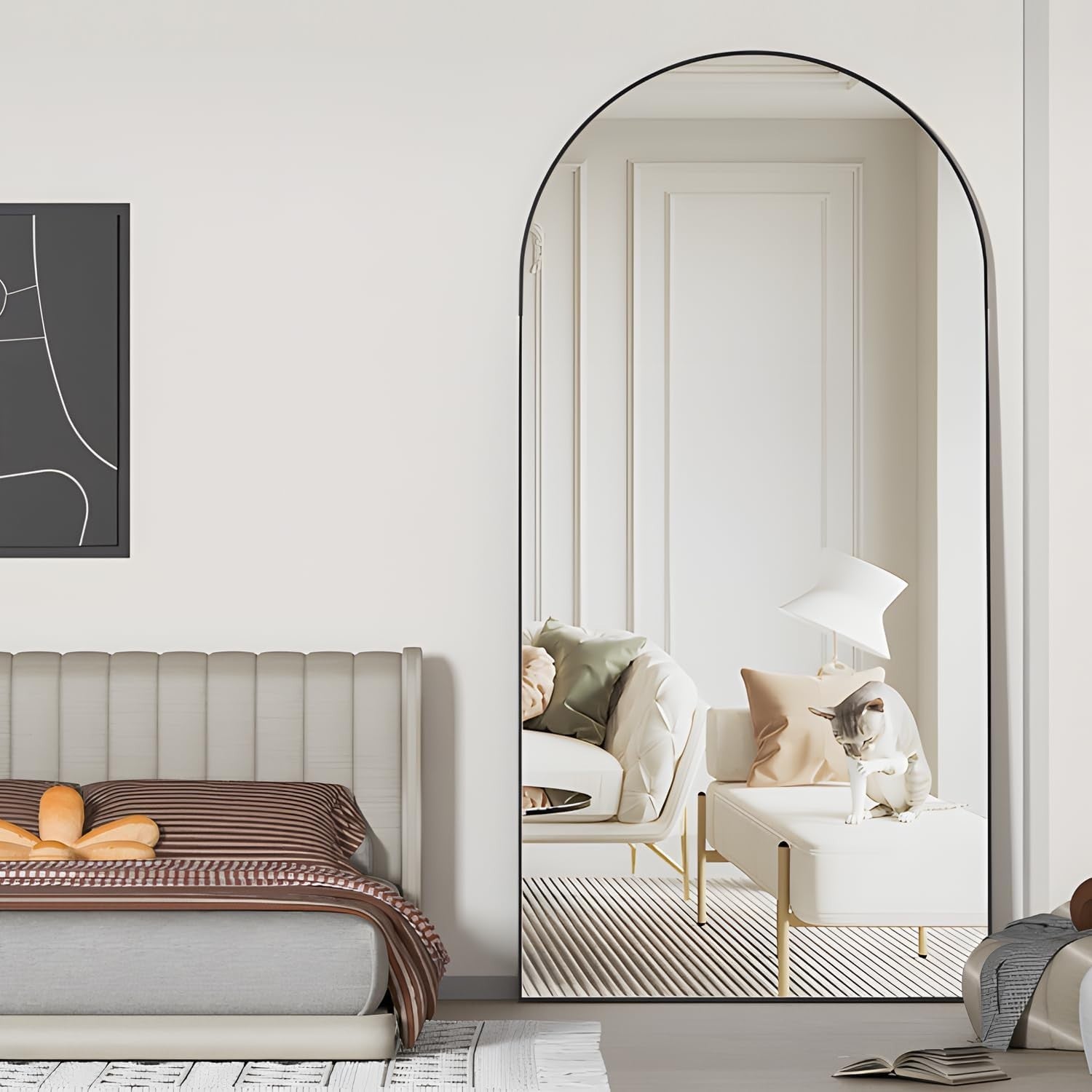 Large Arched Floor Mirror 193x86cm Full Body Wall or Stand Decor