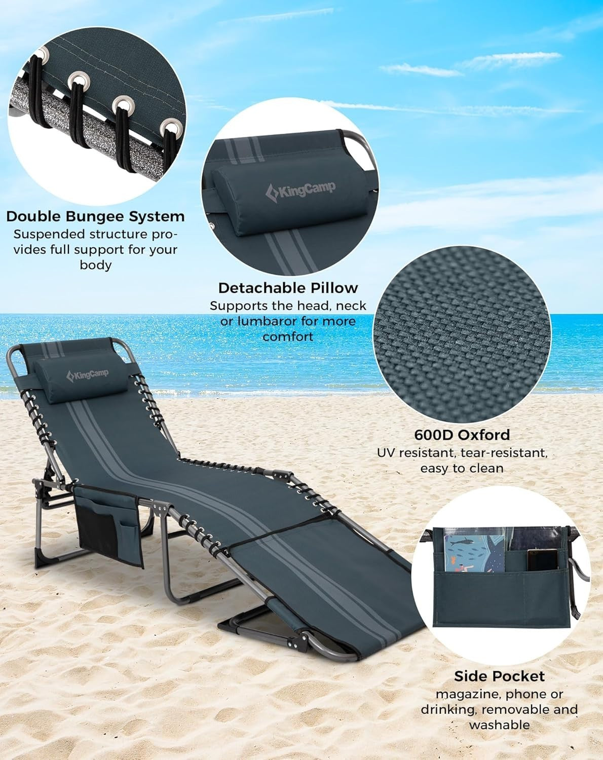2x Reclining Sun Lounger Set Foldable Chairs w/ Face Hole for Garden Beach