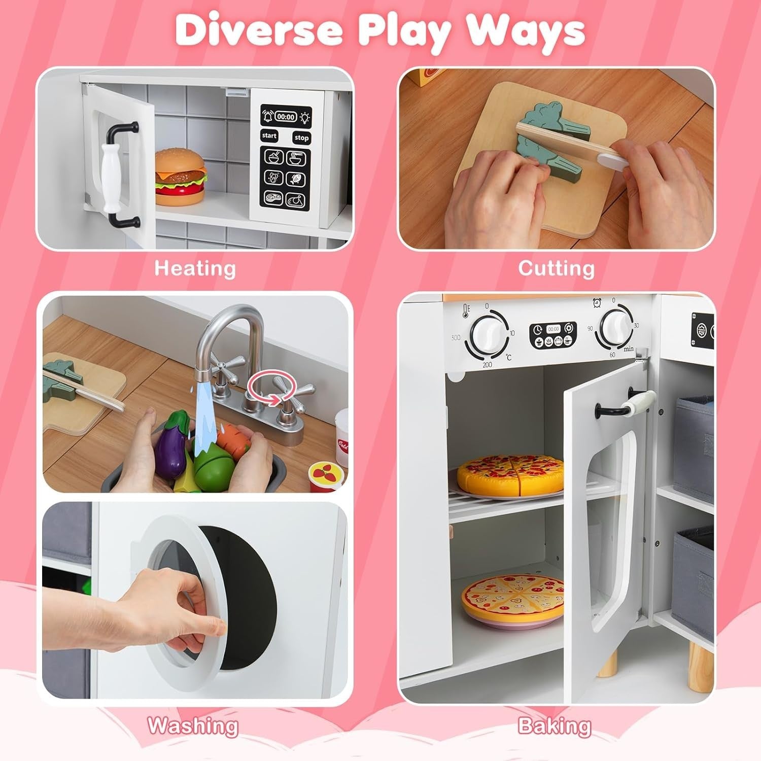 Corner Kids Play Kitchen White w/ Fridge Washer Coffee Maker Set