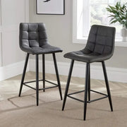 2 Grey Bar Stools Padded Seat Kitchen Breakfast Chairs w/ Black Legs