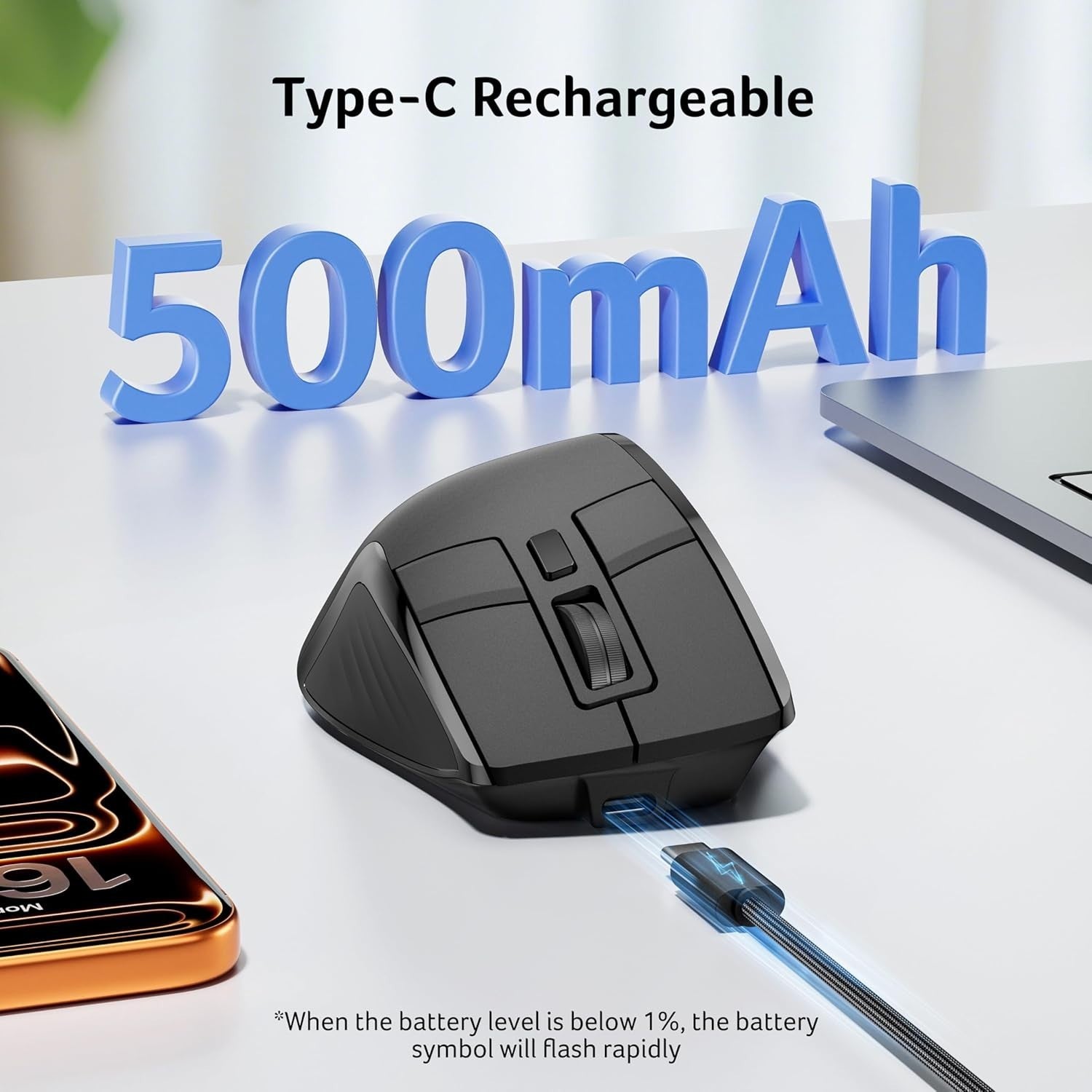 Ergonomic Vertical Wireless Mouse 4000 DPI Bluetooth Rechargeable