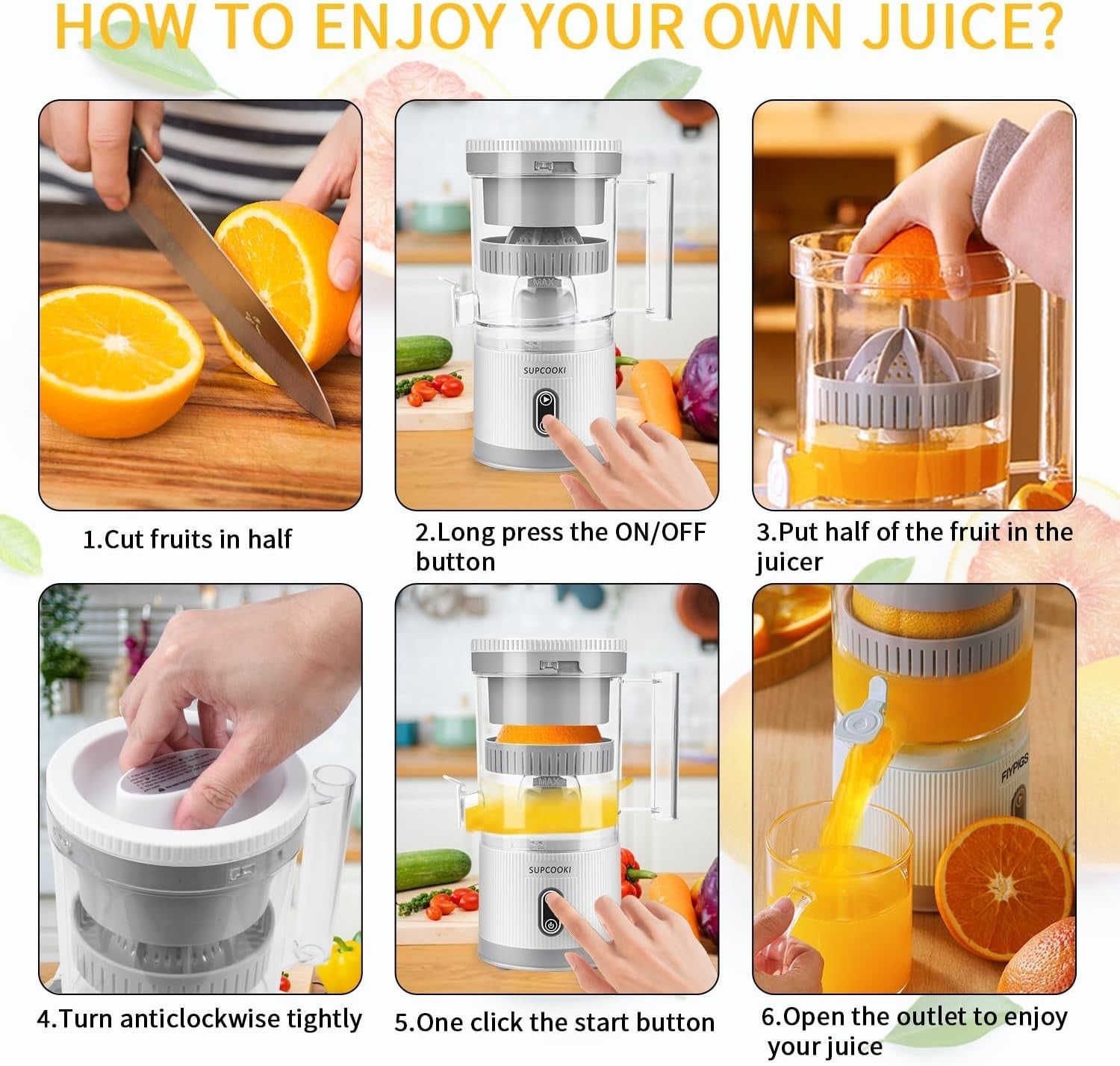 Rechargeable Electric Citrus Juicer USB Portable Touch Button Auto Press