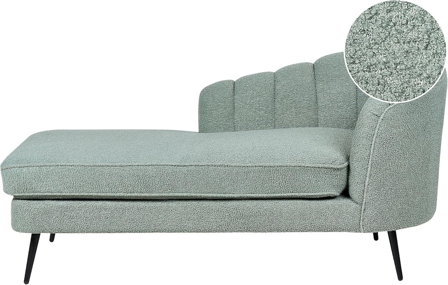 Modern Green Boucle Chaise Lounge with Reclining Back & Black Metal Legs